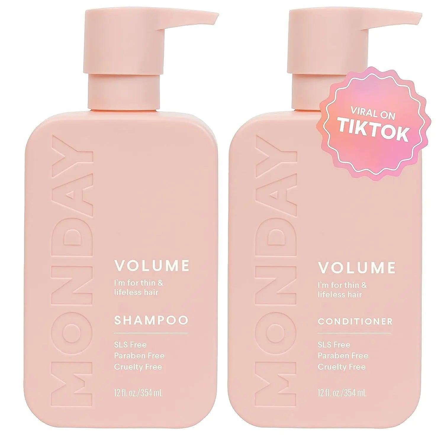 MONDAY HAIRCARE Volume Shampoo + Conditioner Set (2 Pack) 12oz Each for Thin, Fine, and Oily Hair, Made from Coconut Oil, Ginger Extract, & Vitamin E, 100% Recyclable Bottles - Evallys.com # #