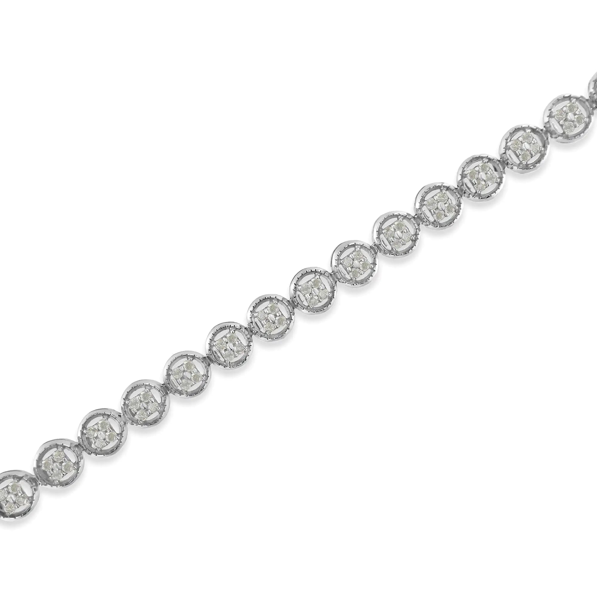 .925 Sterling Silver 1-1/3 Cttw Diamond 7" Open Circle Wheel Link Tennis Bracelet (I-J Color, I2-I3 Clarity) - Evallys.com # #