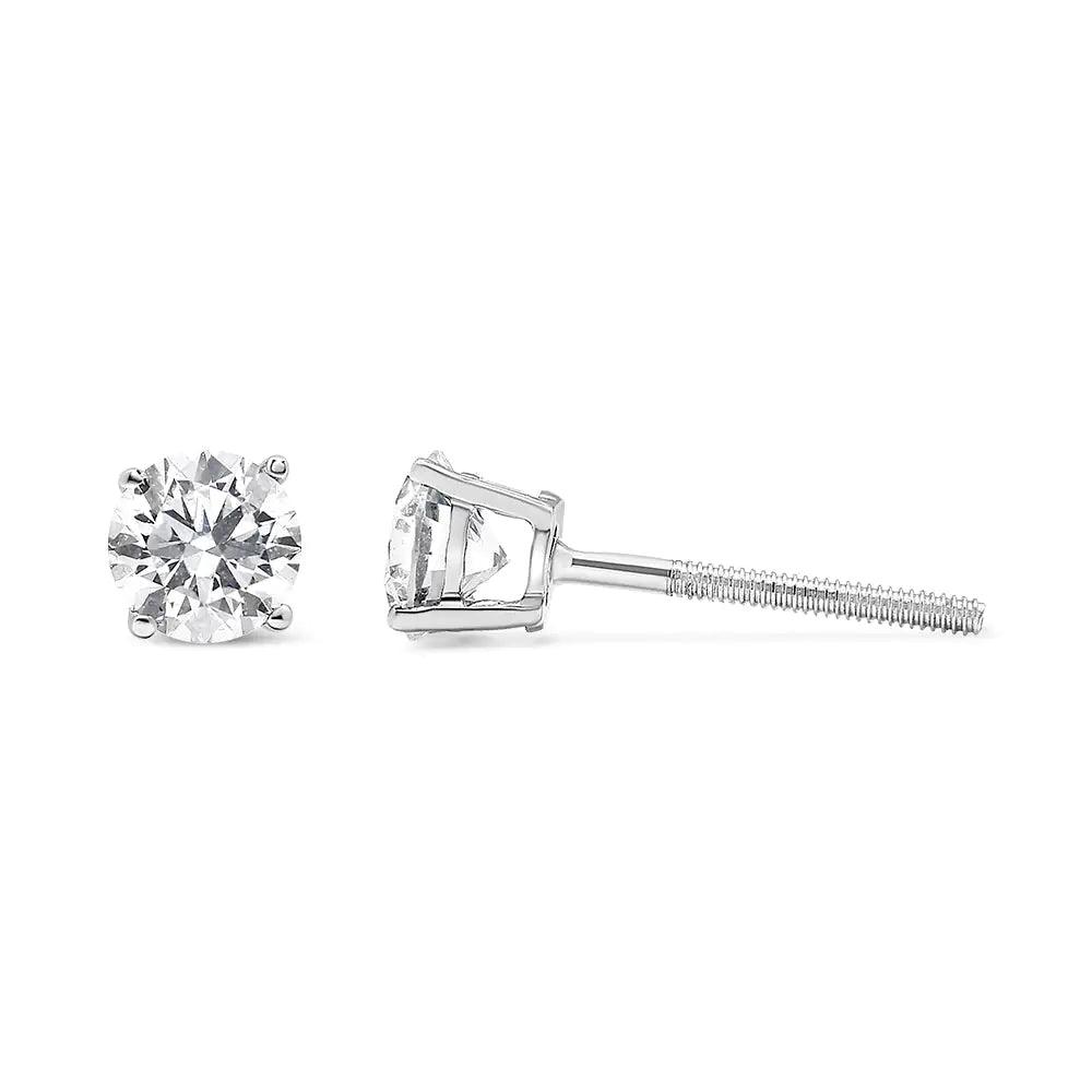 .925 Sterling Silver 1/2 Cttw Round Brilliant-Cut Diamond Classic 4-Prong Stud Earrings (I-J Color, I2-I3 Clarity) - Evallys.com # #