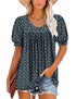 ROSELINLIN Womens Ruffle Sleeve Tunic Tops V Neck Loose Fit Short Sleeve Summer Shirts Small Puffed Blue Green - Evallys.com # #