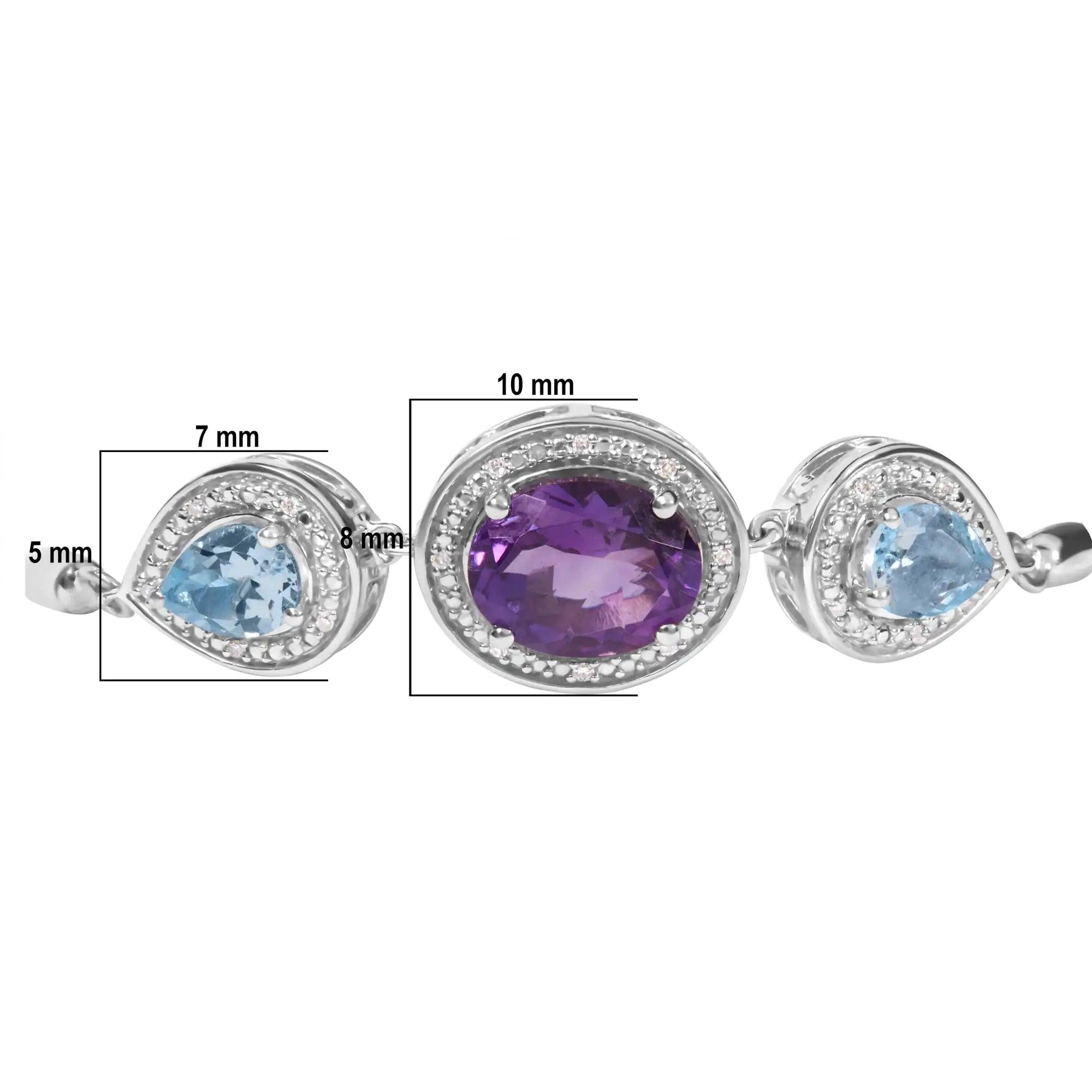 .925 Sterling Silver Oval Amethyst and Pear Blue Topaz with Diamond Accent Lariat 4”-10” Adjustable Bolo Bracelet (H-I Color, SI1-SI2 Clarity) - Evallys.com # #