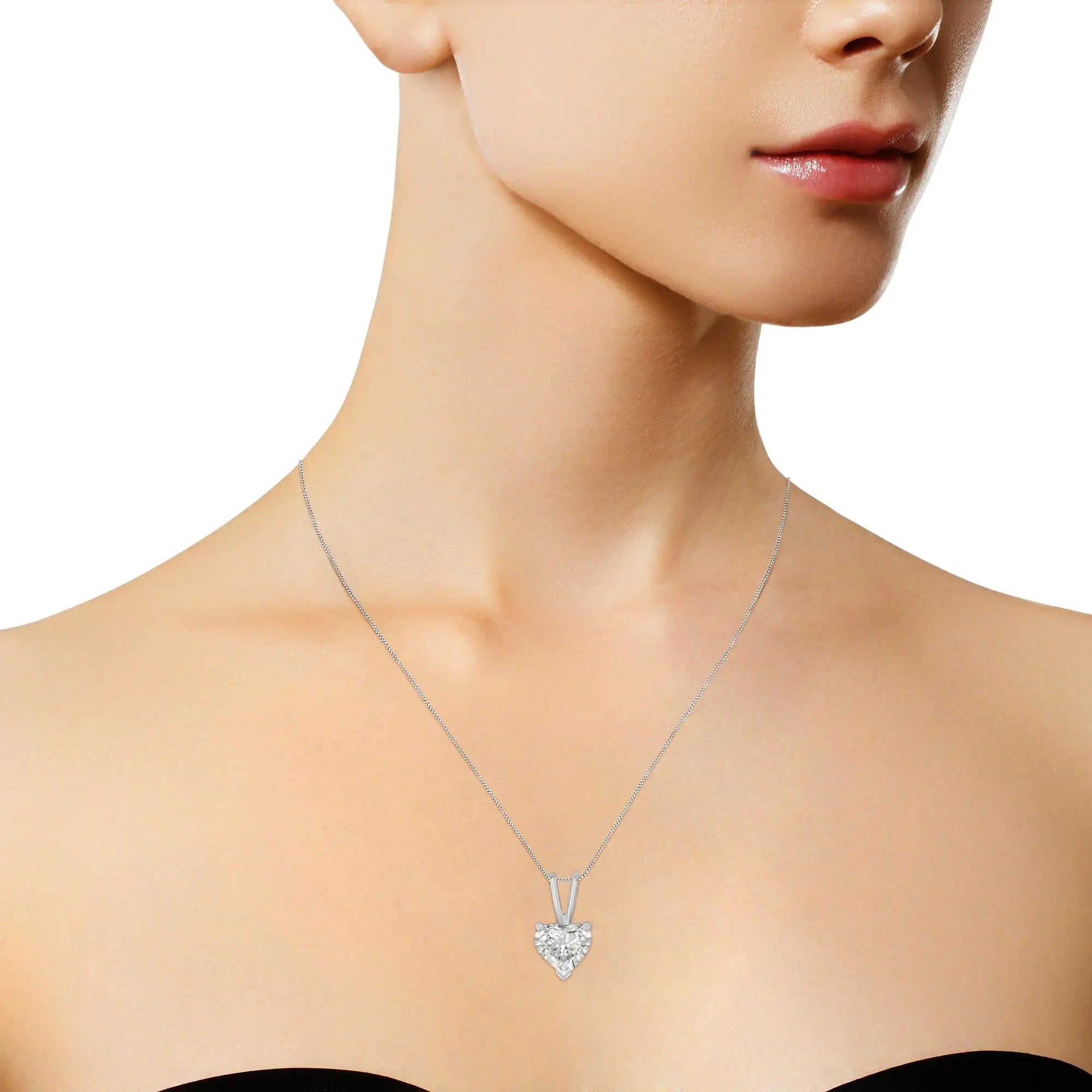 14K White Gold 3-Prong Set Heart Shaped Solitaire Diamond 18" Pendant Necklace (H-I Color, VS2-SI1 Clarity) - Choice of Carat Weight (3300) - Evallys.com # #