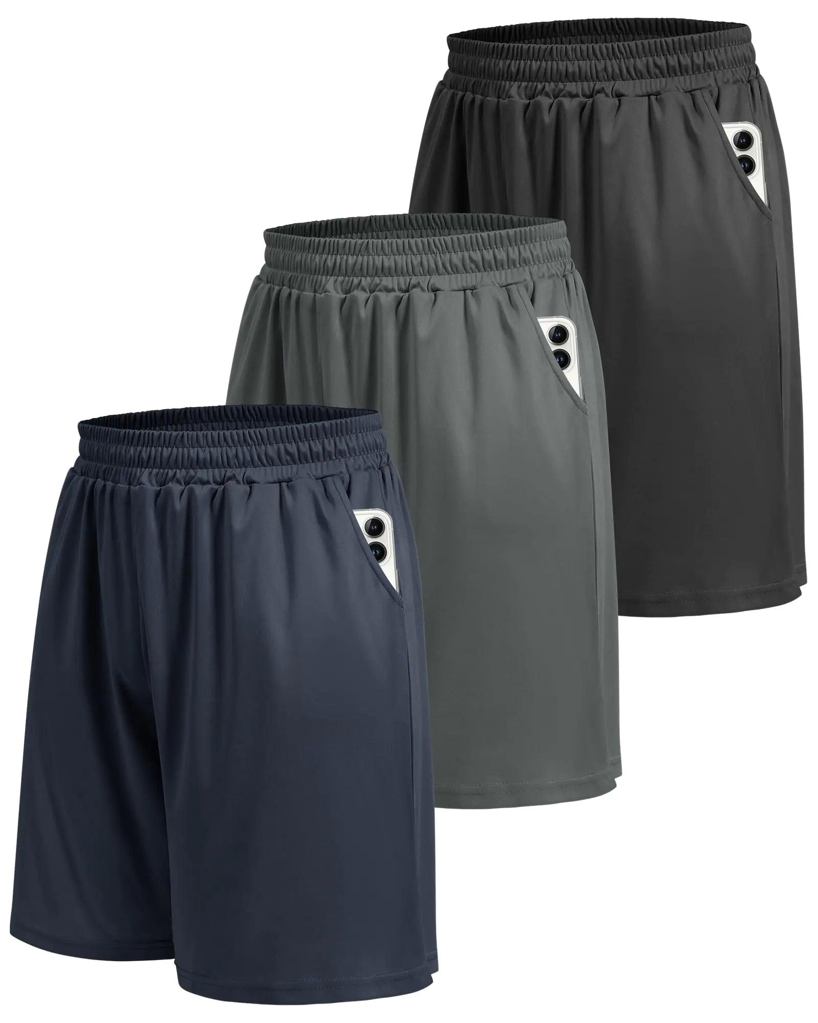 5 Pack Athletic Gym Mens Shorts - Workout Black Quick Dry Basketball Shorts with Pockets for Running Casual Activewear 3 Pack Medium Black/Navy Blue/Dark Grey - Evallys.com # #