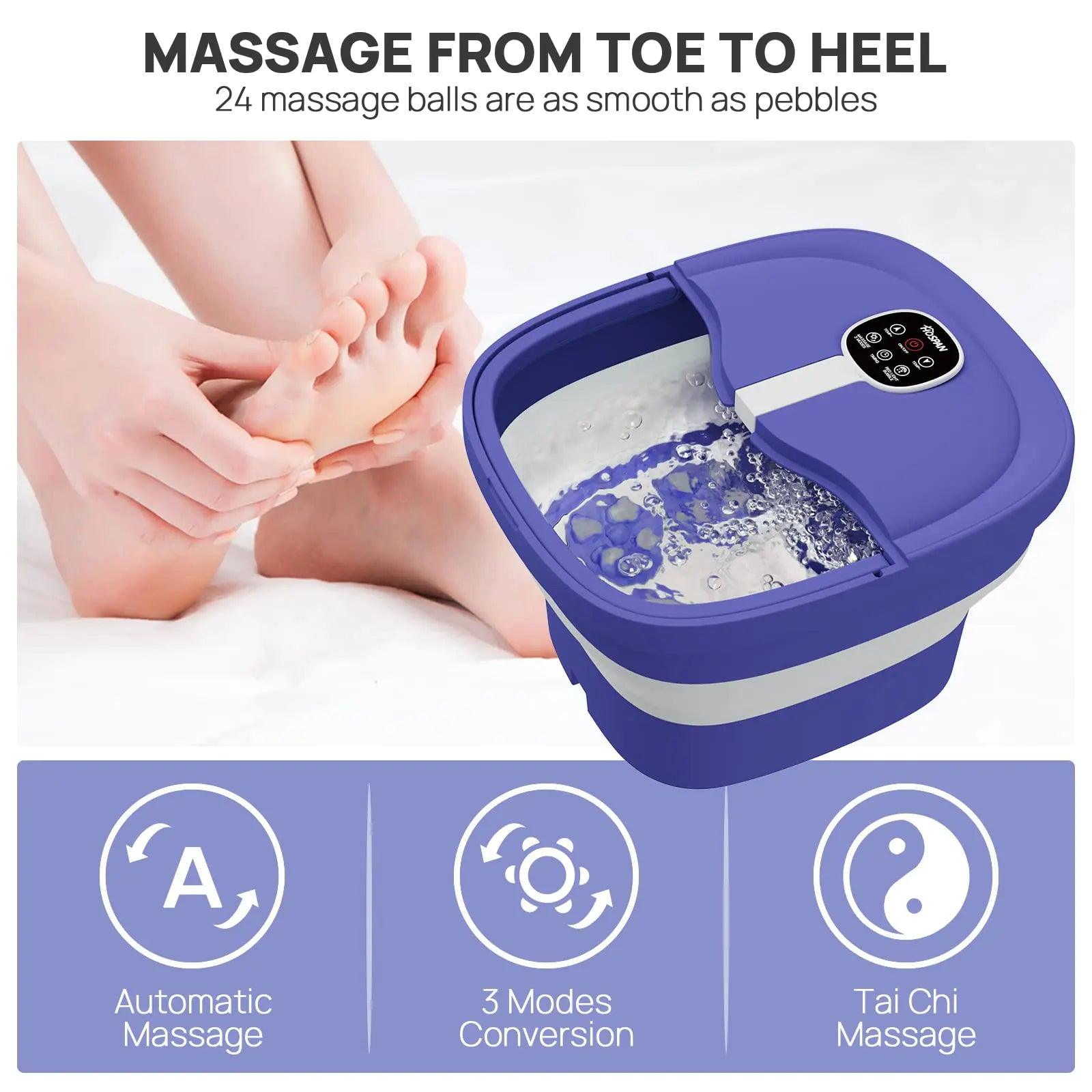 HOSPAN (2023.8 Upgrade Collapsible Foot Spa Electric Rotary Massage, Foot Bath with Heat, Bubble, Remote, and 24 Motorized Shiatsu Massage Balls. Pedicure Foot Spa for Feet Stress Relief - FS02A Blue - Evallys.com # #