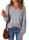 SHEWIN Womens Sweaters Casual Long Sleeve V Neck Lightweight Crochet Pullover Sweater Tops Large A Gray - Evallys.com # #