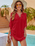 Blooming Jelly Womens Bathing Suit Cover Ups Bikini Swimsuit Coverup Drawstring Beach Dress Shirt Large Red - Evallys.com # #