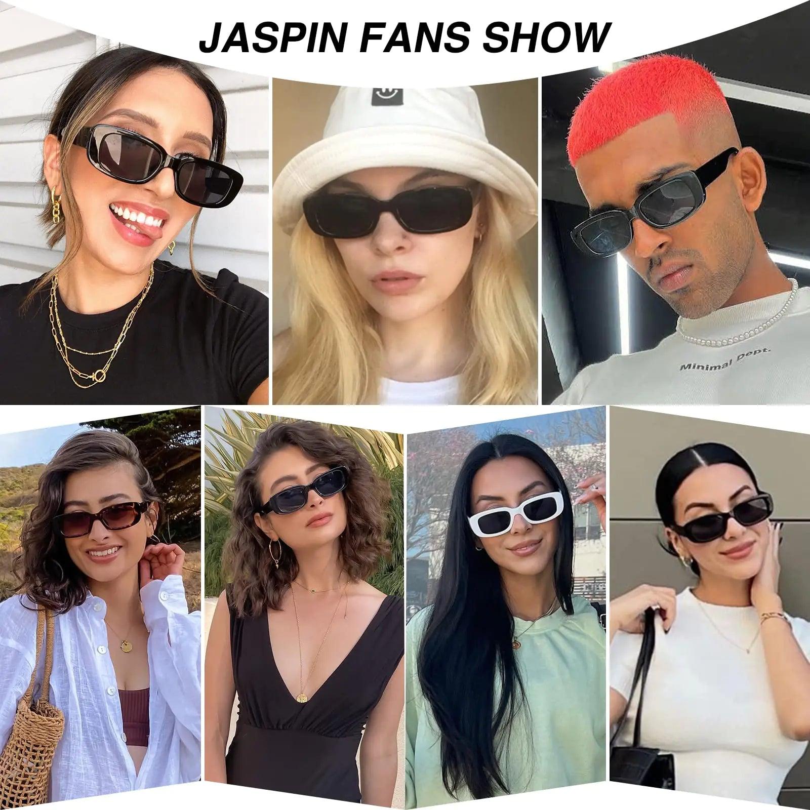 JASPIN Rectangle Sunglasses for Women Men Trendy Y2k Retro 90s Sun Glasses UV400 Protection Cool Square Frame Black+black+black+black - Evallys.com # #