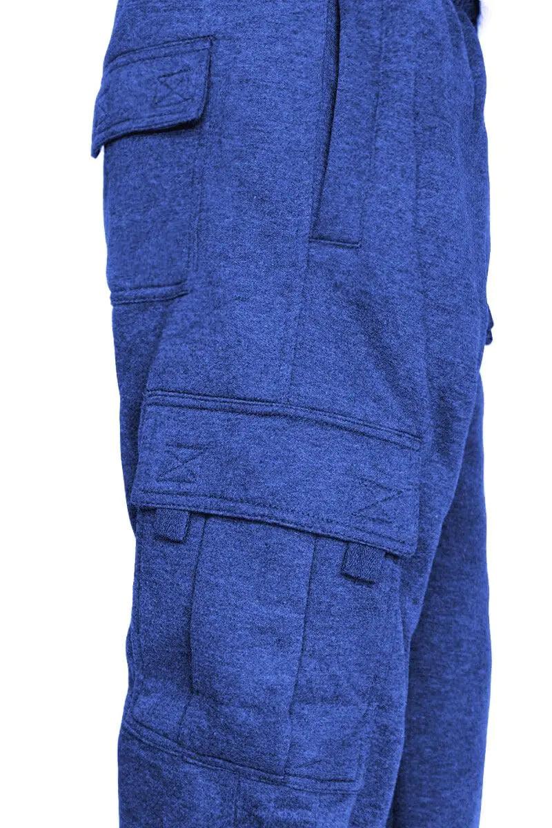 Men's Cargo Sweatpants Casual Fleece Joggers Loose Fit Open Bottom Athletic Pants for Men with Pockets Small Royalblue - Evallys.com # #