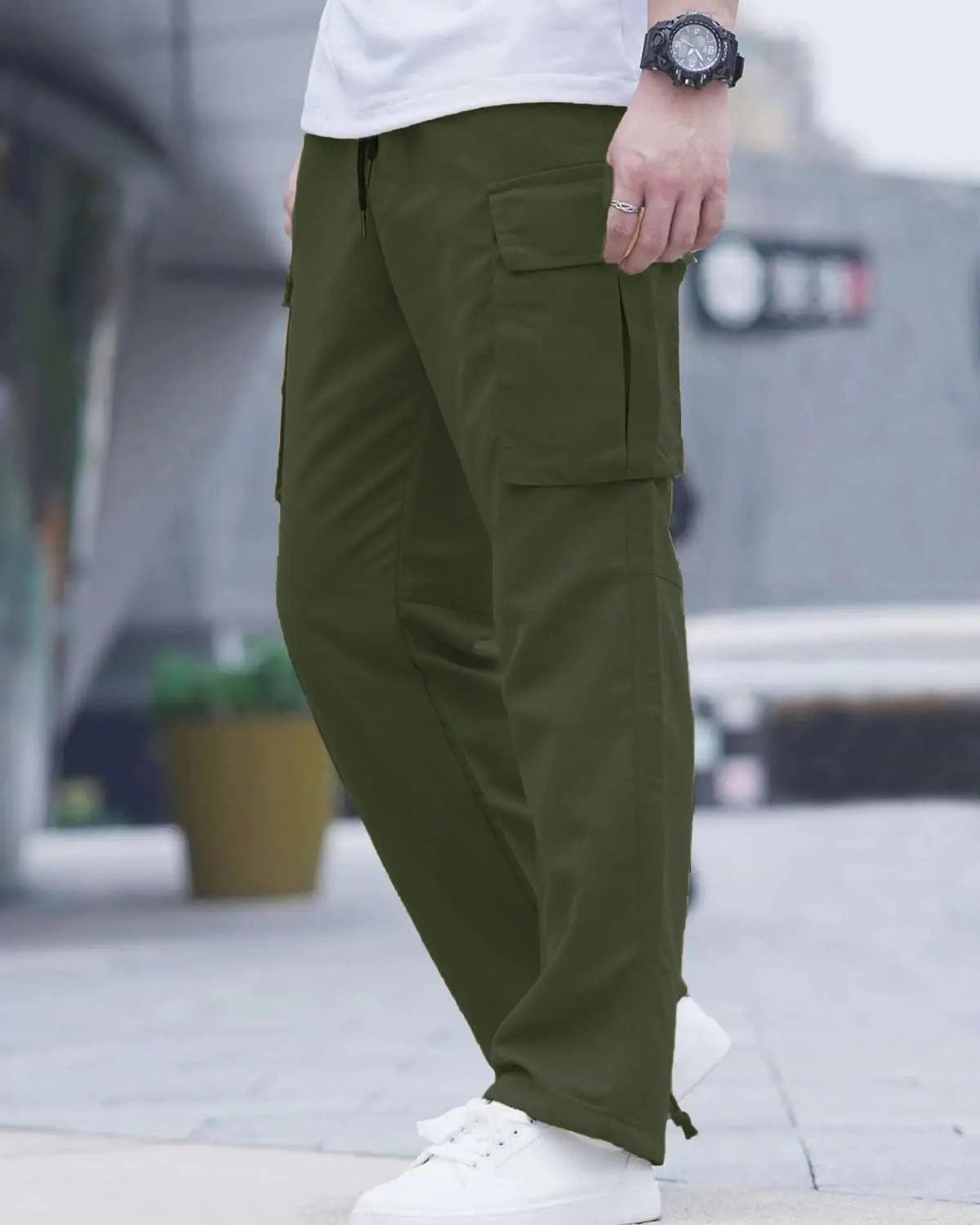 LYRXXX Men's Casual Cargo Pants Hiking Pants Workout Joggers Sweatpants for Men Large Army Green - Evallys.com # #