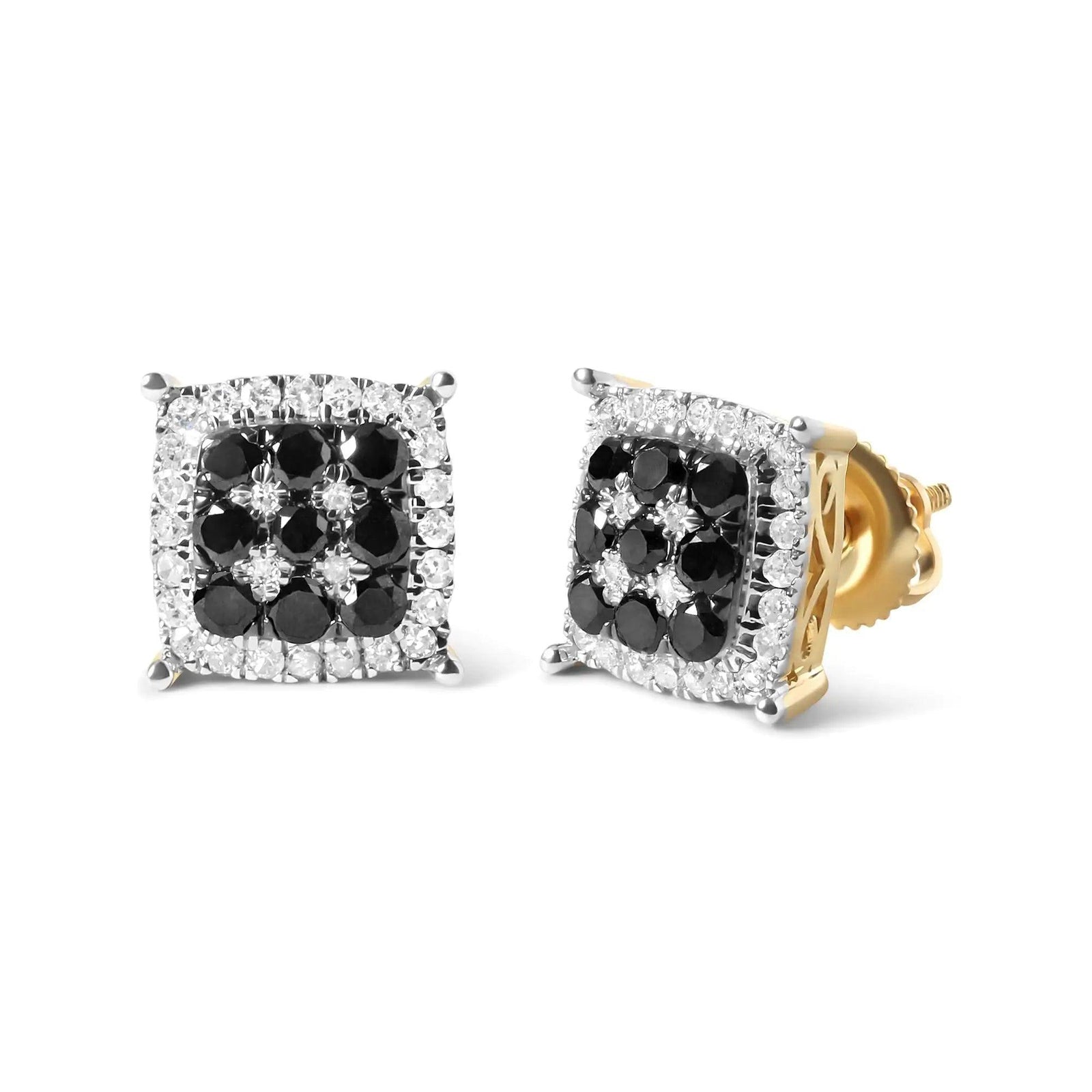 Men's 10K Yellow Gold 7/8 Cttw White and Black Treated Diamond Earring (Black / I-J Color, I2-I3 Clarity) - Evallys.com # #