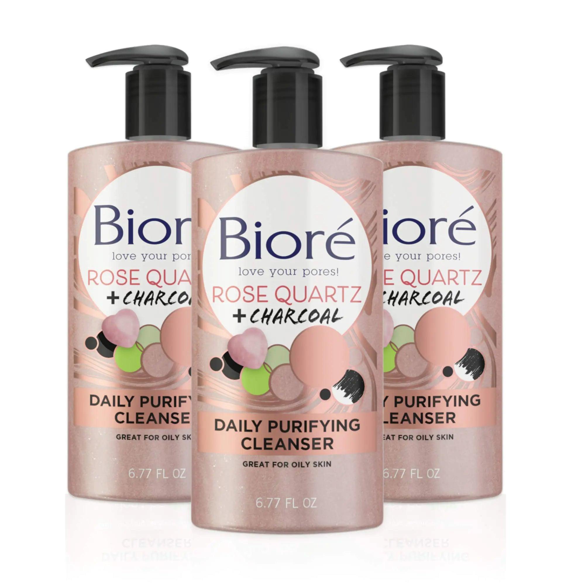 Bioré Rose Quartz + Charcoal Daily Face Wash, Oil Free Facial Cleanser Energizes Skin, Dermatologist Tested and Cruelty Free, 6.77 Ounces (Pack of 3) 6.77 Fl Oz (Pack of 3) - Evallys.com # #