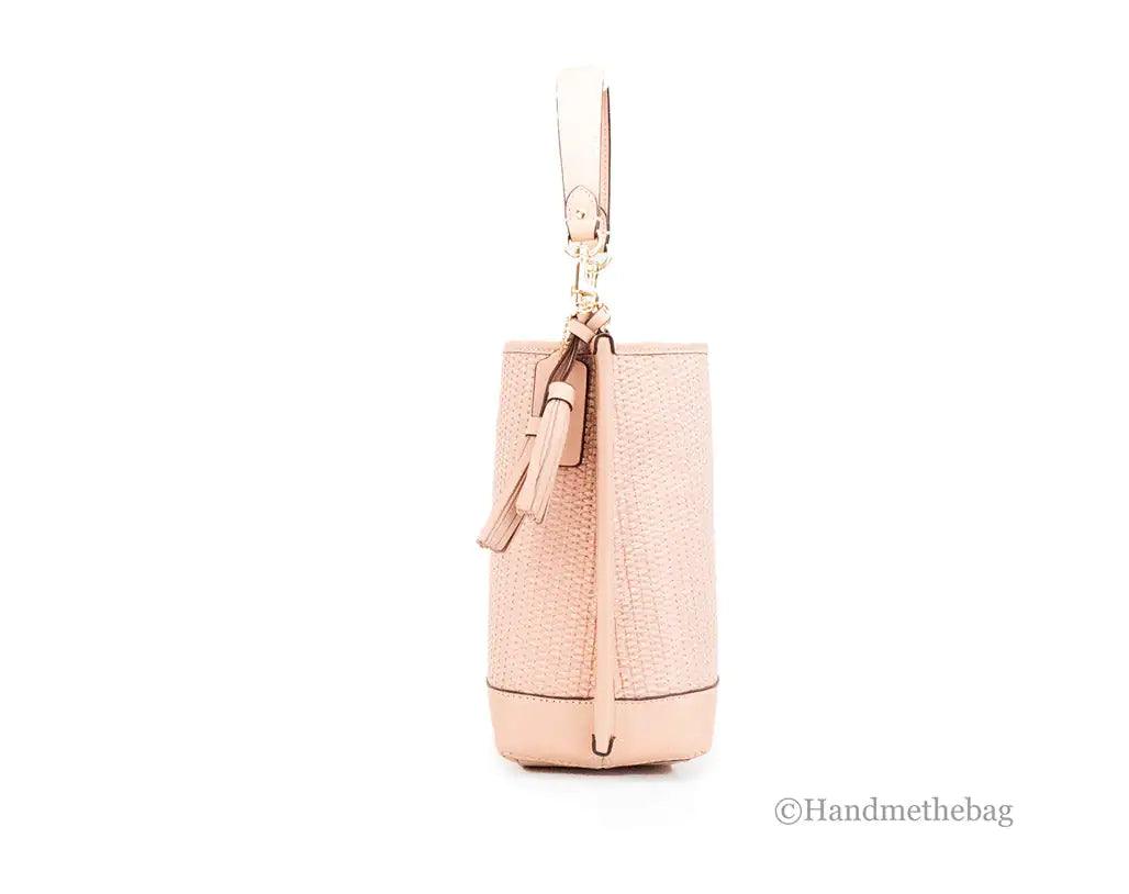 Coach Mollie 22 Shell Pink Straw Leather Bucket Crossbody - Evallys.com # #