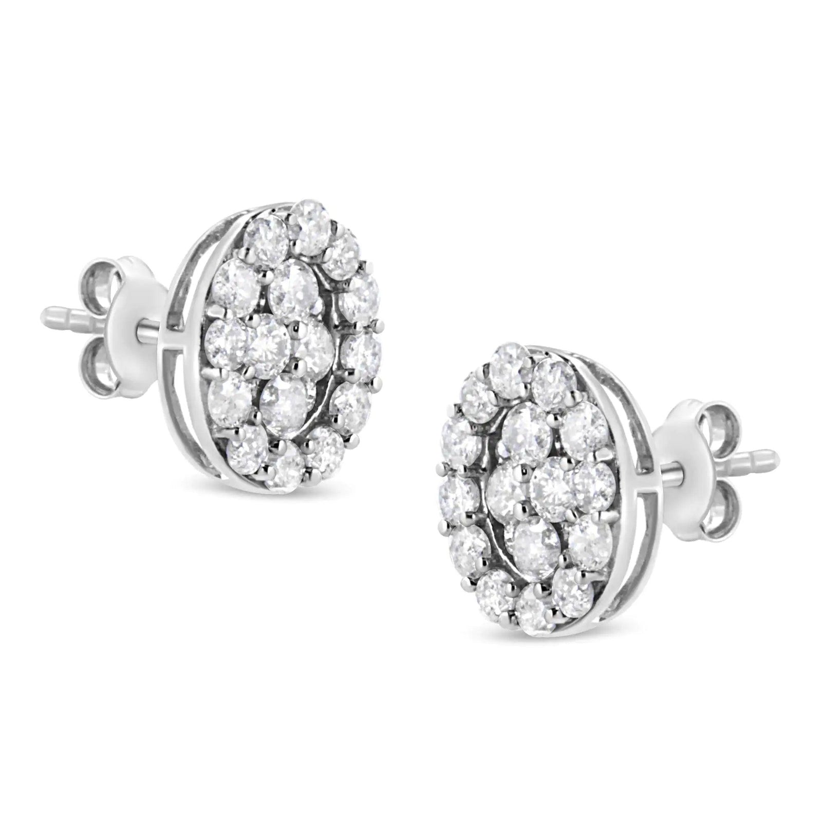 .925 Sterling Silver 1 1/2 Cttw Round-Cut Diamond Oval Shaped Stud Earrings (I-J Color, I3 Clarity) - Evallys.com # #