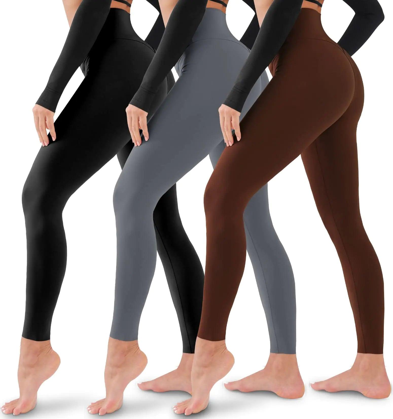 3 Pack Leggings for Women-No See-Through High Waisted Tummy Control Yoga Pants Workout Running Legging Assorted23 Large-X-Large - Evallys.com