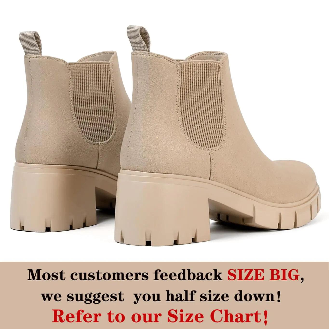 Women Chelsea Boots Comfortable Lug Sole Slip On Ankle Booties 7.5 Nude - Evallys.com # #