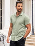 COOFANDY Men's Button Down Shirt Short Sleeve Casual Shirt for Men Summer Business Casual Dress Shirt XX-Large Light Green - Evallys.com # #