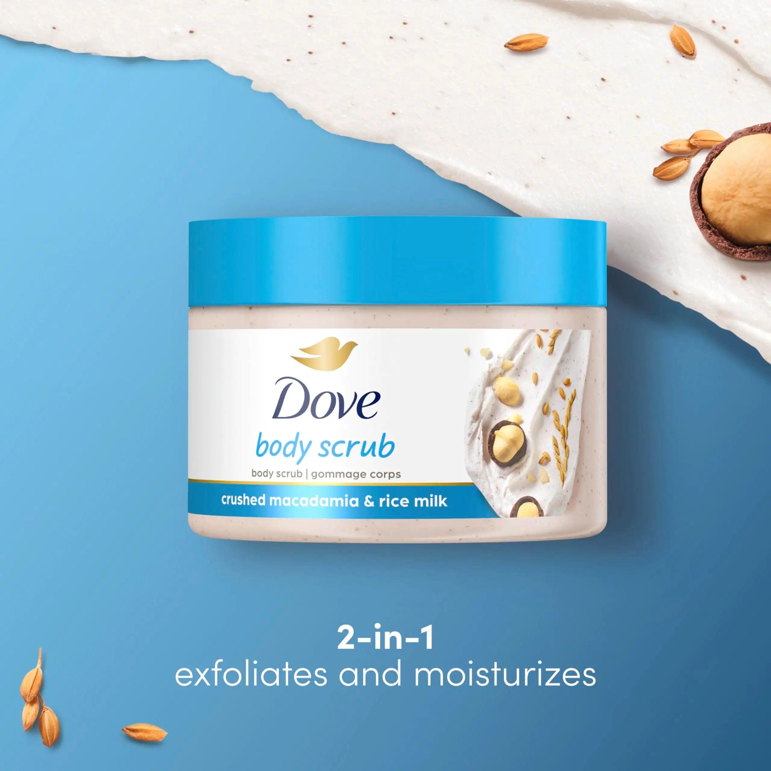 Dove Scrub Macadamia & Rice Milk Reveals Visibly Smoother Skin Body Scrub That Nourishes Skin 10.5 oz 10.5 Ounce (Pack of 1) - Evallys.com # #