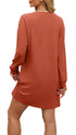 WIHOLL Womens Long Sleeve Dress Loose Fit Casual Crewneck Flowy Mini Dresses with Pockets Fall Fashion 2024 Caramel Large - Evallys.com # #