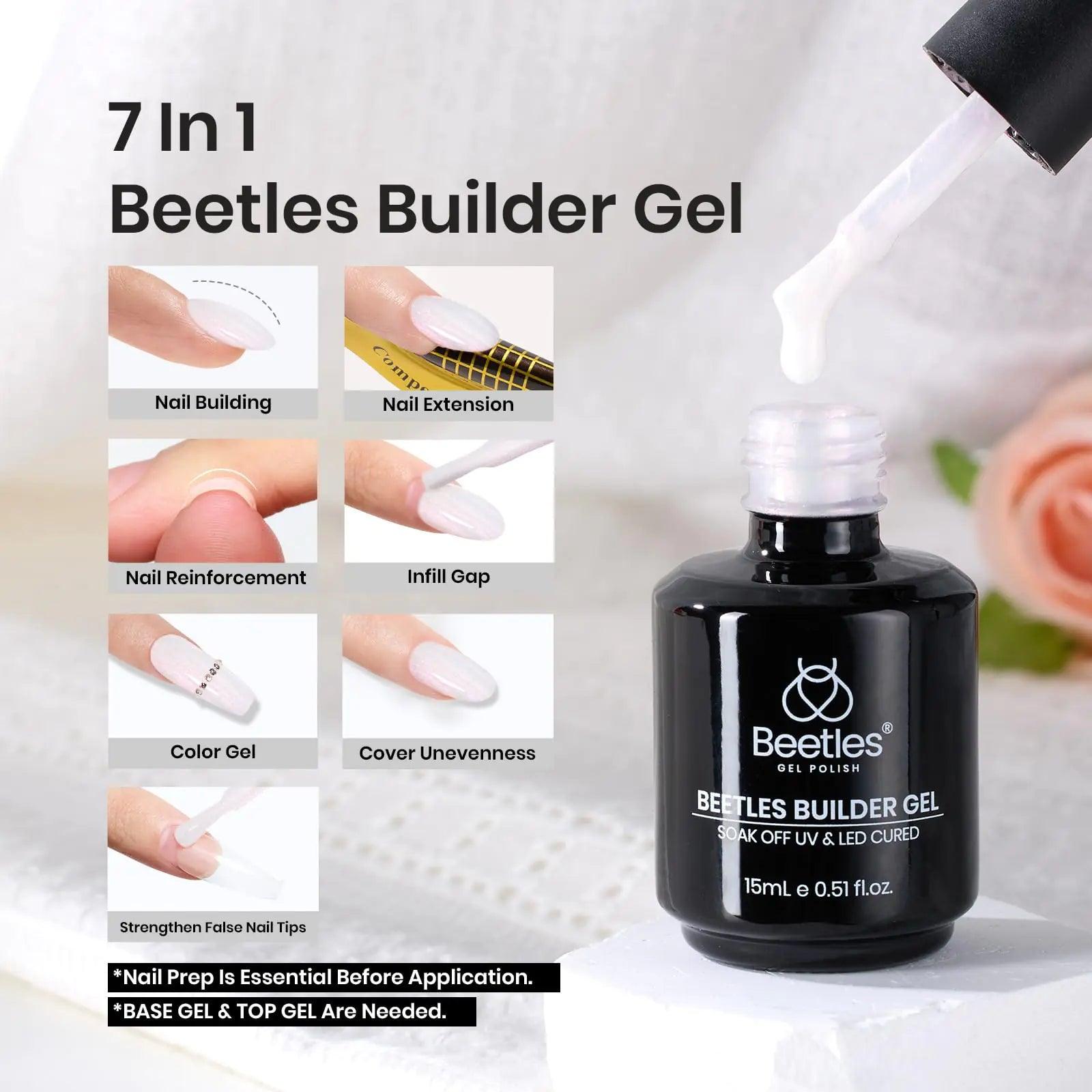 Beetles Builder Gel, Pearl White Colored Building Nail Gel 7-in-1Mermaid Shell Glitter Pearlescent Builder Strengthener Gel, Base Gel Hard Gel for Nails Decoration Thick Extension for Nails Art Design Glitter Silk 0.5 Fl Oz (Pack of 1) - Evallys.com # #