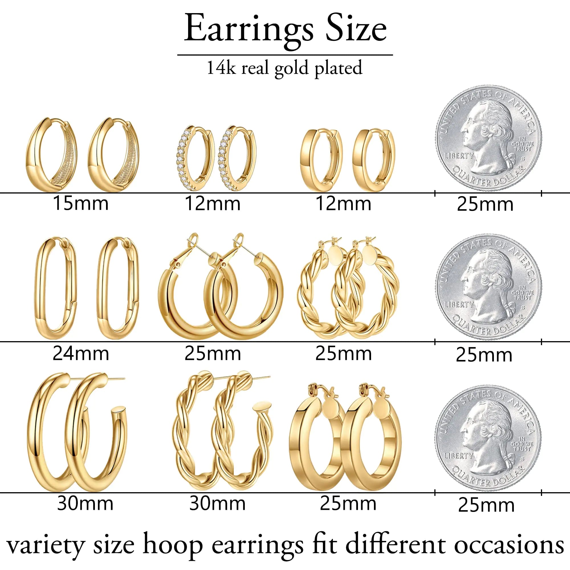 Yesteel 9 Pairs Gold Hoop Earrings for Women, 925 Sterling Silver Post 14K Real Gold Plated Chunky Hoop Earrings Set for Women Hypoallergenic Thick Lightweight Hoop Earrings for Women Gold Jewelry Gifts " Gold - Evallys.com # #