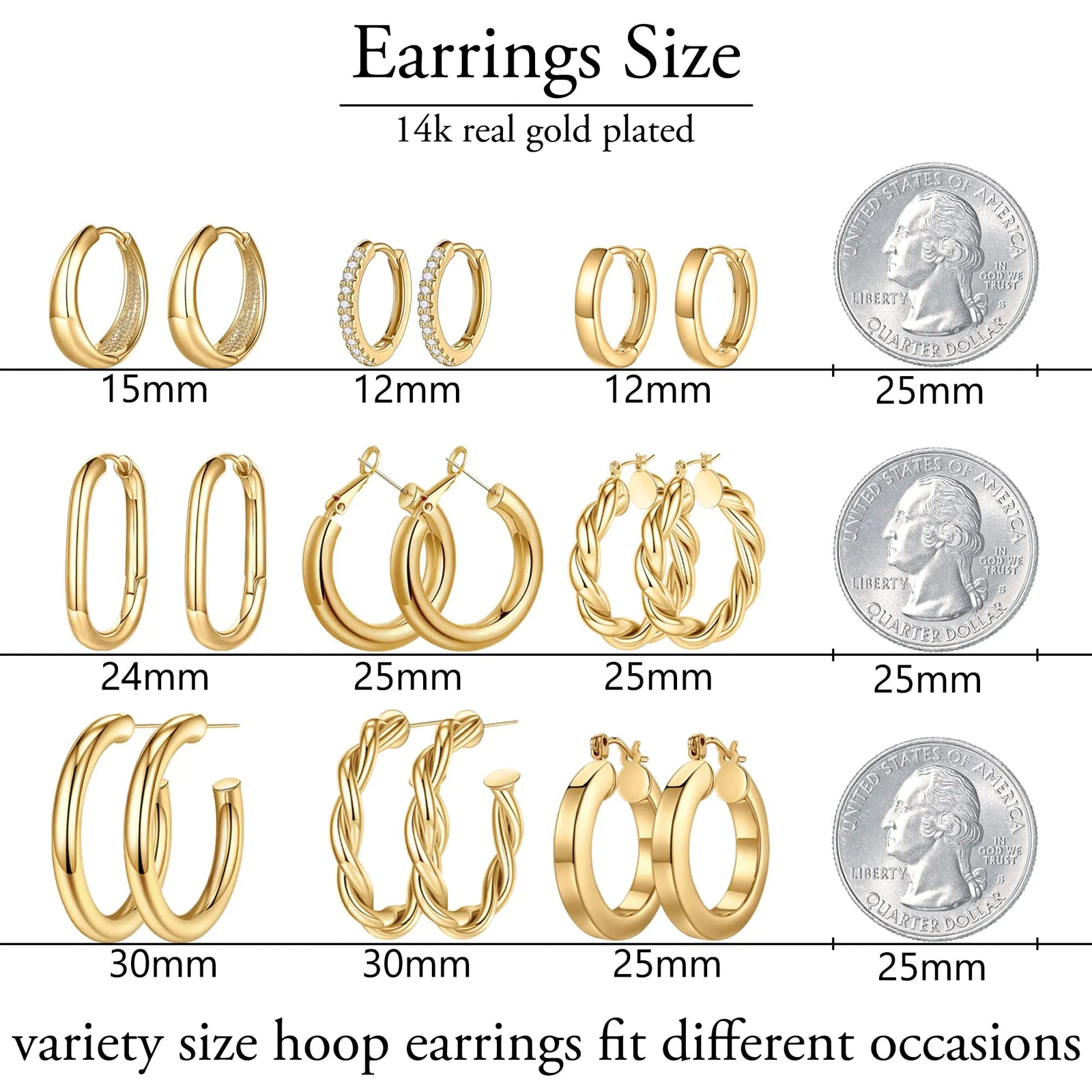 Yesteel 9 Pairs Gold Hoop Earrings for Women, 925 Sterling Silver Post 14K Real Gold Plated Chunky Hoop Earrings Set for Women Hypoallergenic Thick Lightweight Hoop Earrings for Women Gold Jewelry Gifts 