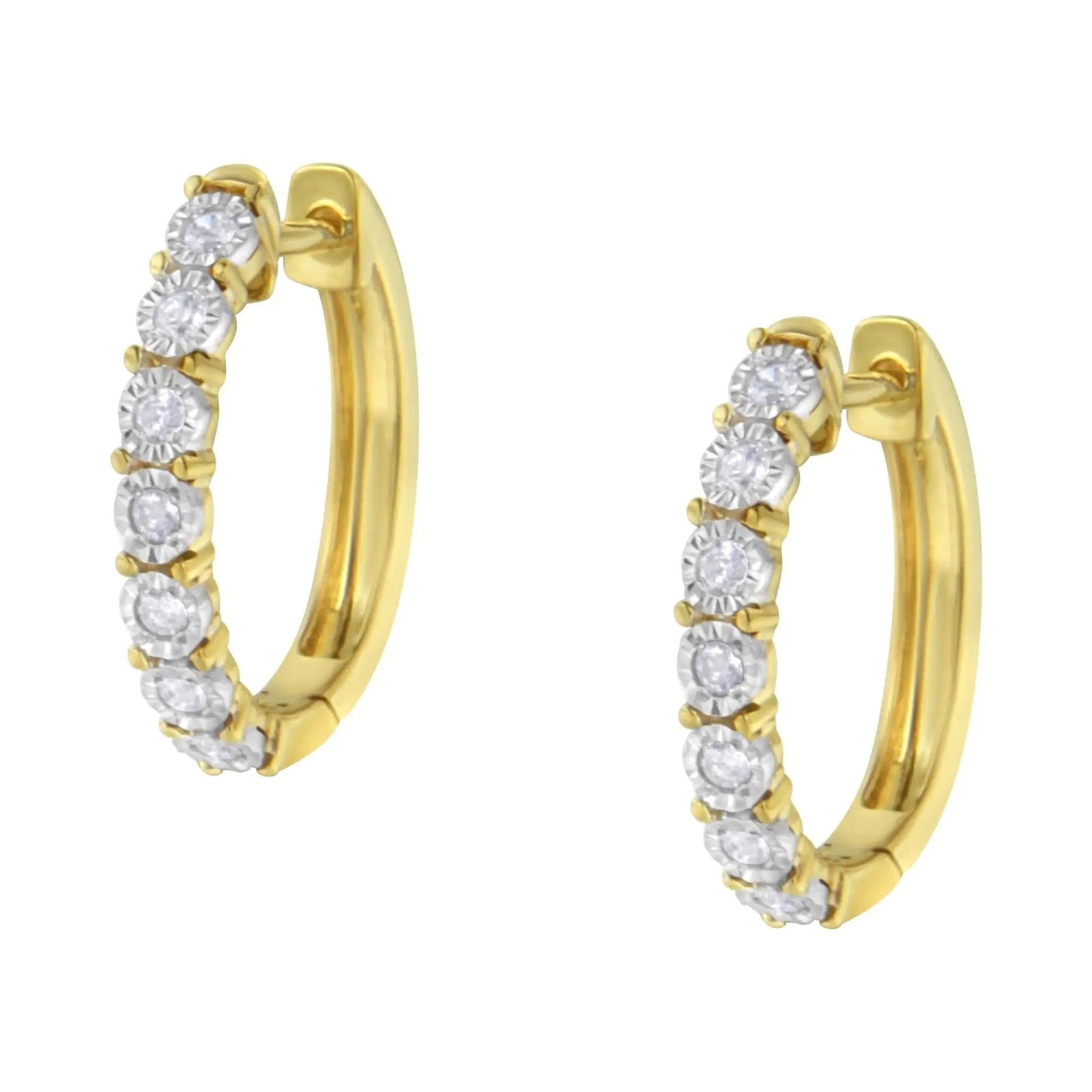 10KT Two-Toned Gold Diamond Hoop Earring (1/4 cttw, J-K Color, I2-I3 Clarity) - Evallys.com # #