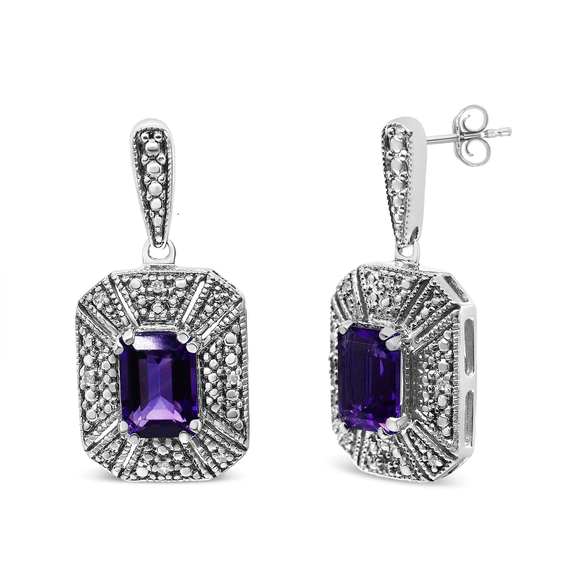 .925 Sterling Silver Diamond Accent and 7x5mm Purple Amethyst Stud Earrings (I-J Color, I2-I3 Clarity) - Evallys.com # #