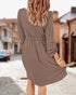 BTFBM Women 2024 Casual Button Down Summer Fall Dresses Long Sleeve Crew Neck Solid High Waist Short Tunic Mini Dress X-Large Long Buttons Dark Khaki - Evallys.com # #