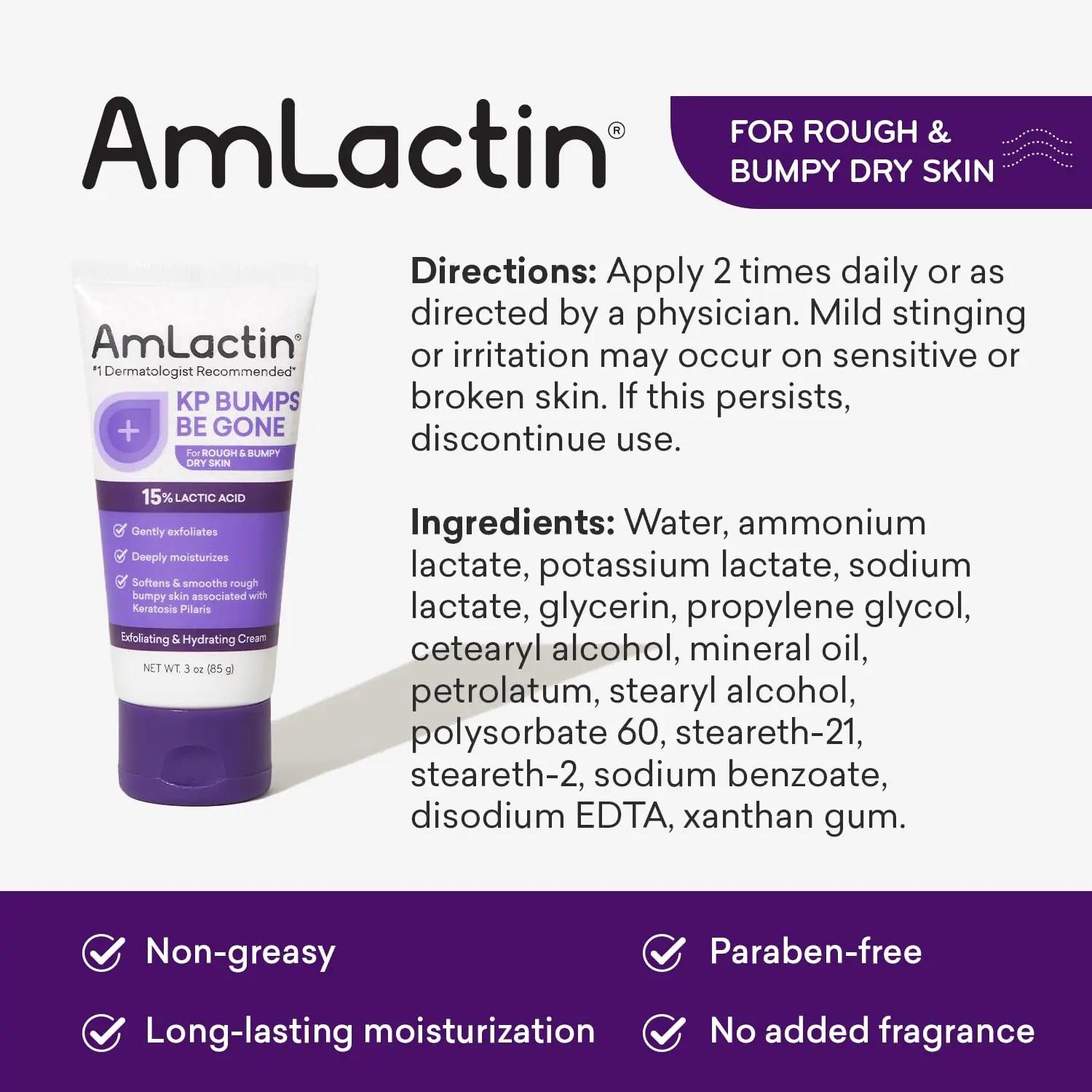 AmLactin KP Bumps Be Gone - 3 oz Keratosis Pilaris Moisturizing Cream with 15% Lactic Acid - Exfoliator and Moisturizer for Dry, Rough and Bumpy Skin, Pack of 2 (Packaging May Vary) 3 Ounce (Pack of 2) - Evallys.com # #