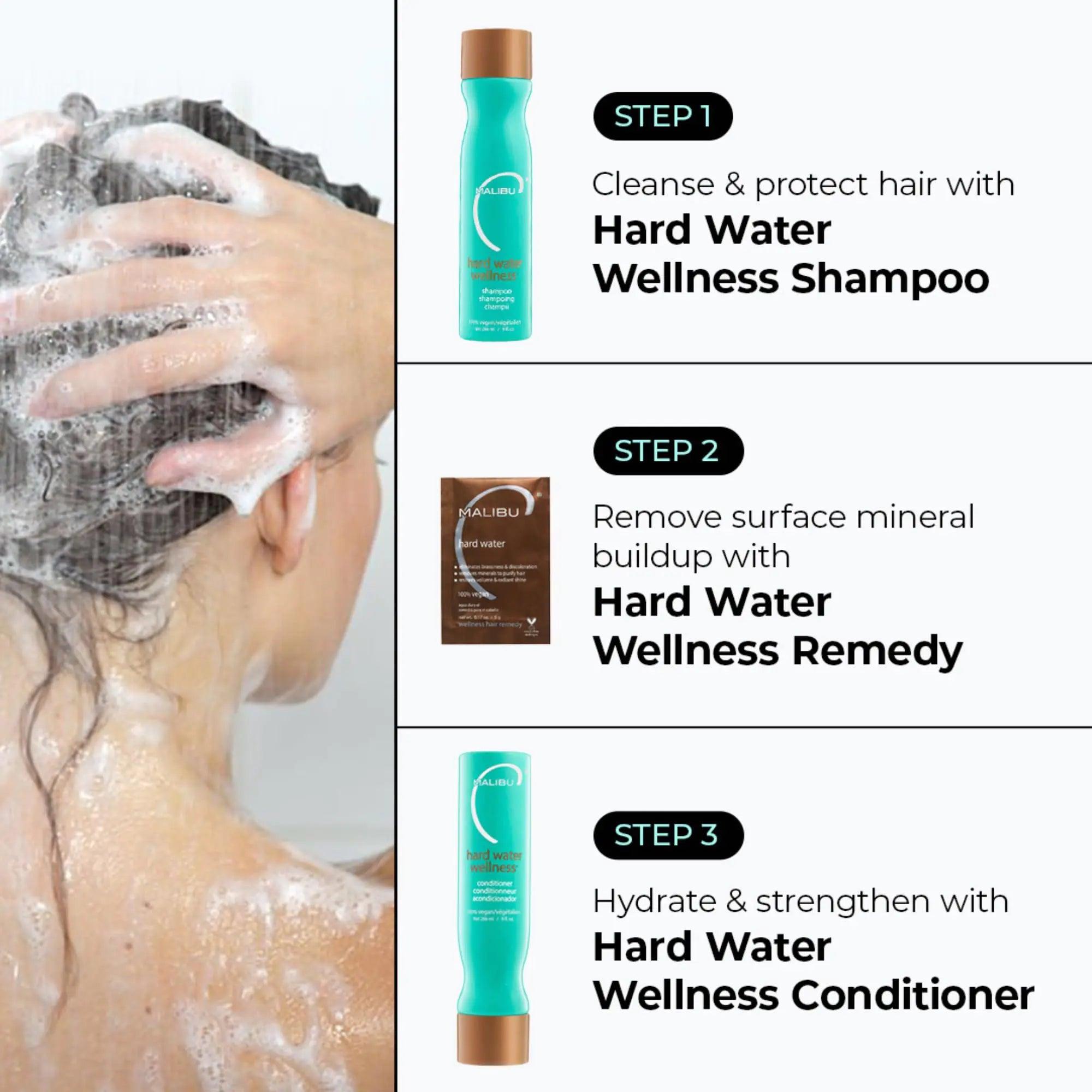 Malibu C Hard Water Wellness Collection - Hard Water Shampoo and Conditioner + Hard Water Mask Packets - Removes Hard Water Deposits & Impurities from Hair - Hydrating Hair Care (33.8 oz) - Evallys.com # #