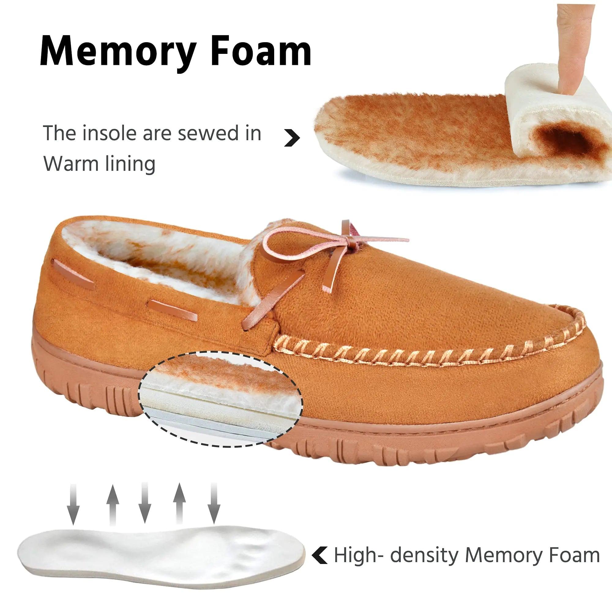 MIXIN Mens Slippers Indoor Outdoor Memory Foam House Shoes Anti-Slip Moccasins Slippers for Men 9 Brown - Evallys.com # #