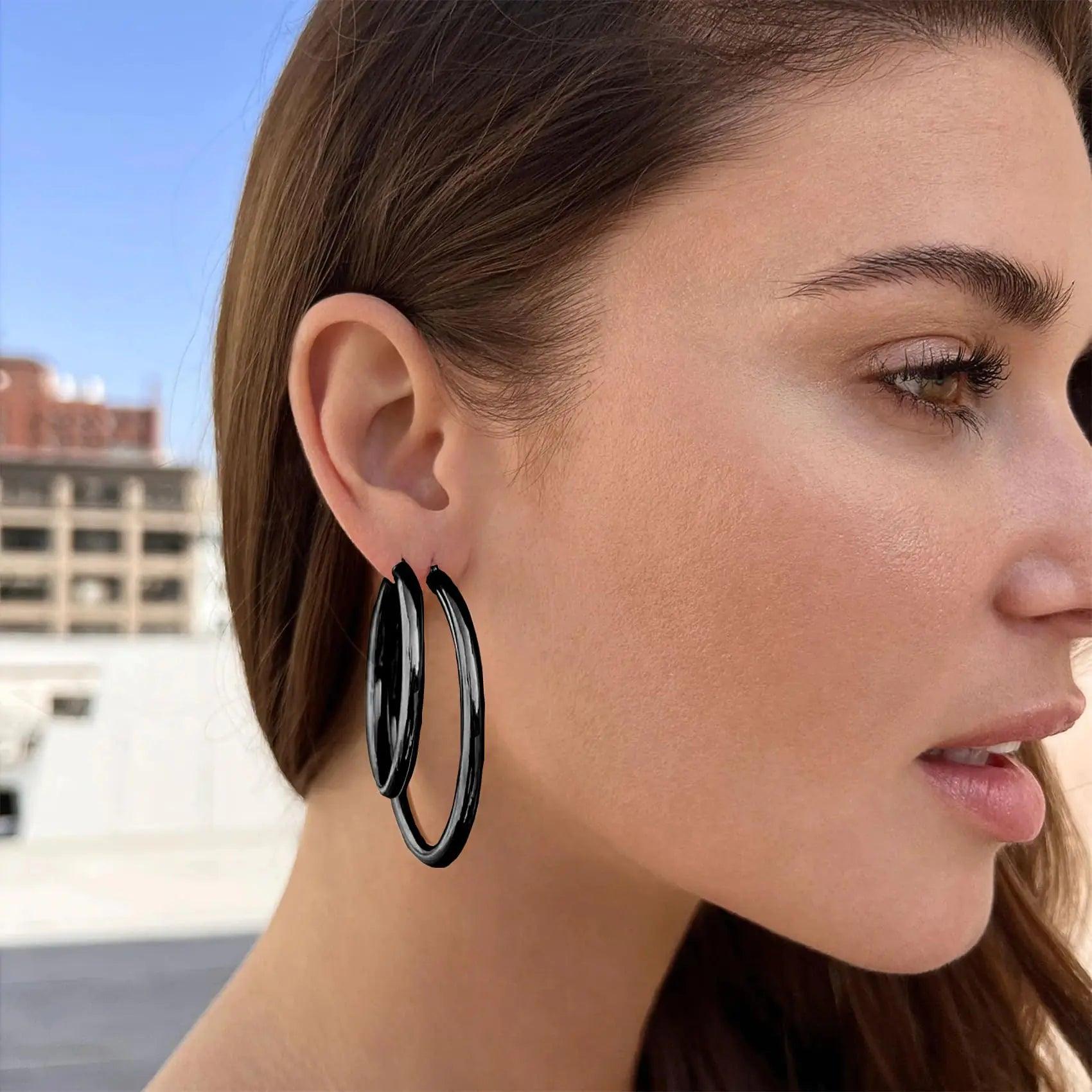 4mm Thick Gold Chunky Earrings Steling Silver Post Hoops Earrings For Women Hollow Tube Hoops Earrings Thick Gold Hoop Earrings Hypoallergenic Lightweight Gold Hoop Large Earrings 20/30/40/50/60MM black,4*50mm - Evallys.com # #