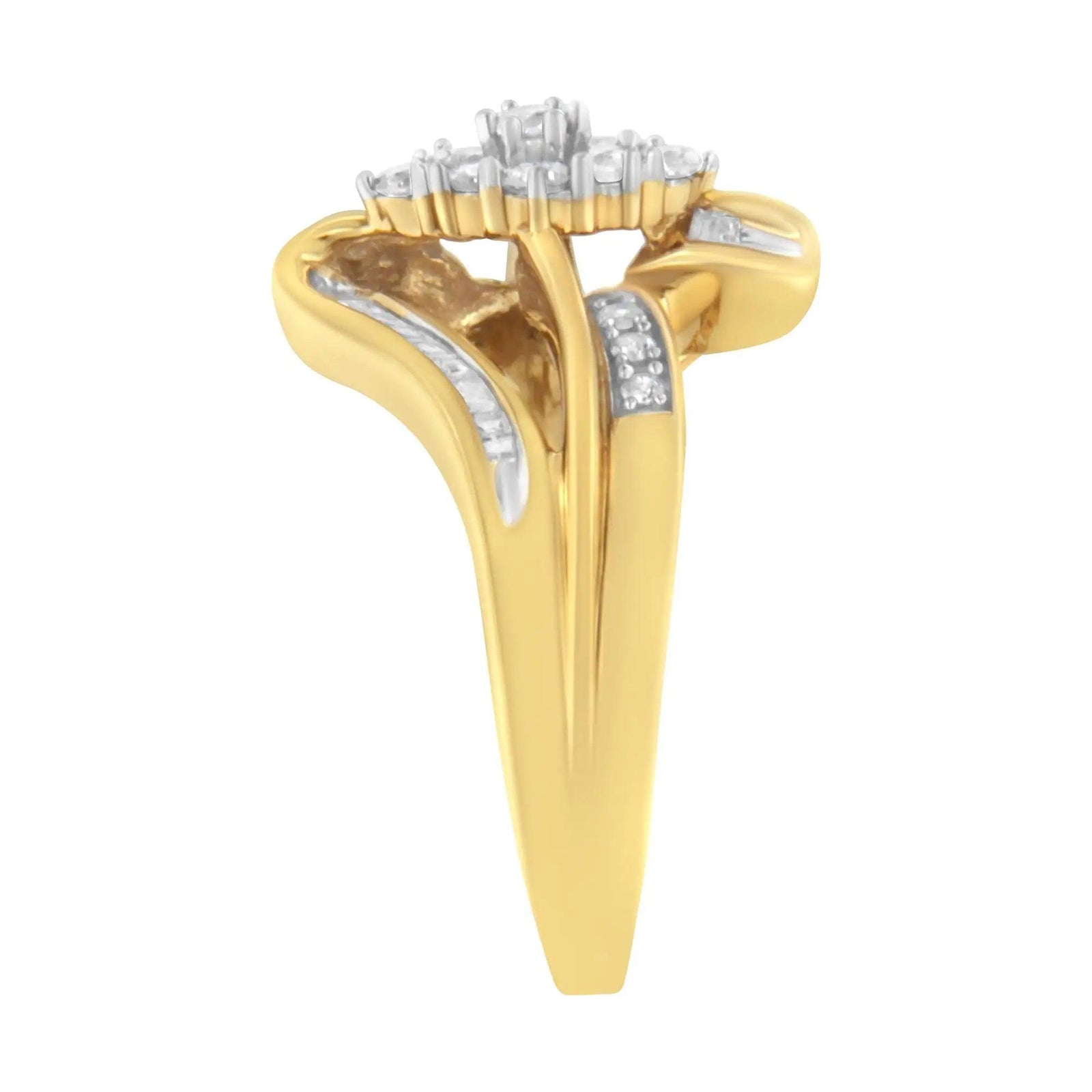 10K Yellow Gold 1/2 cttw Diamond Cluster Cocktail Ring (J-K Clarity, I1-I2 Color) - Evallys.com # #