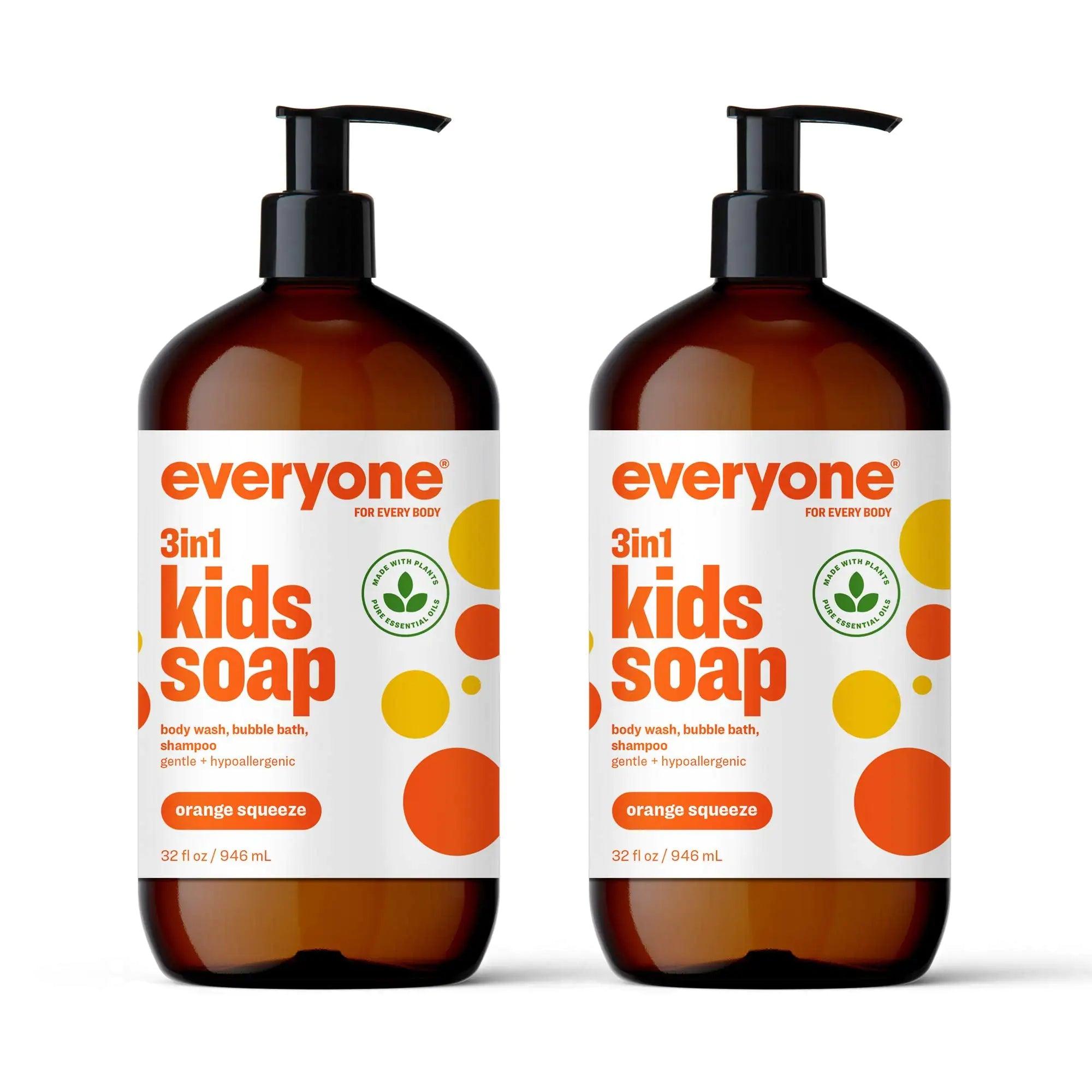 Everyone 3-in-1 Kids Soap, Body Wash, Bubble Bath, Shampoo, 32 Ounce (Pack of 2), Orange Squeeze, Coconut Cleanser with Organic Plant Extracts and Pure Essential Oils (Packaging May Vary) 32 Fl Oz (Pack of 2) - Evallys.com # #