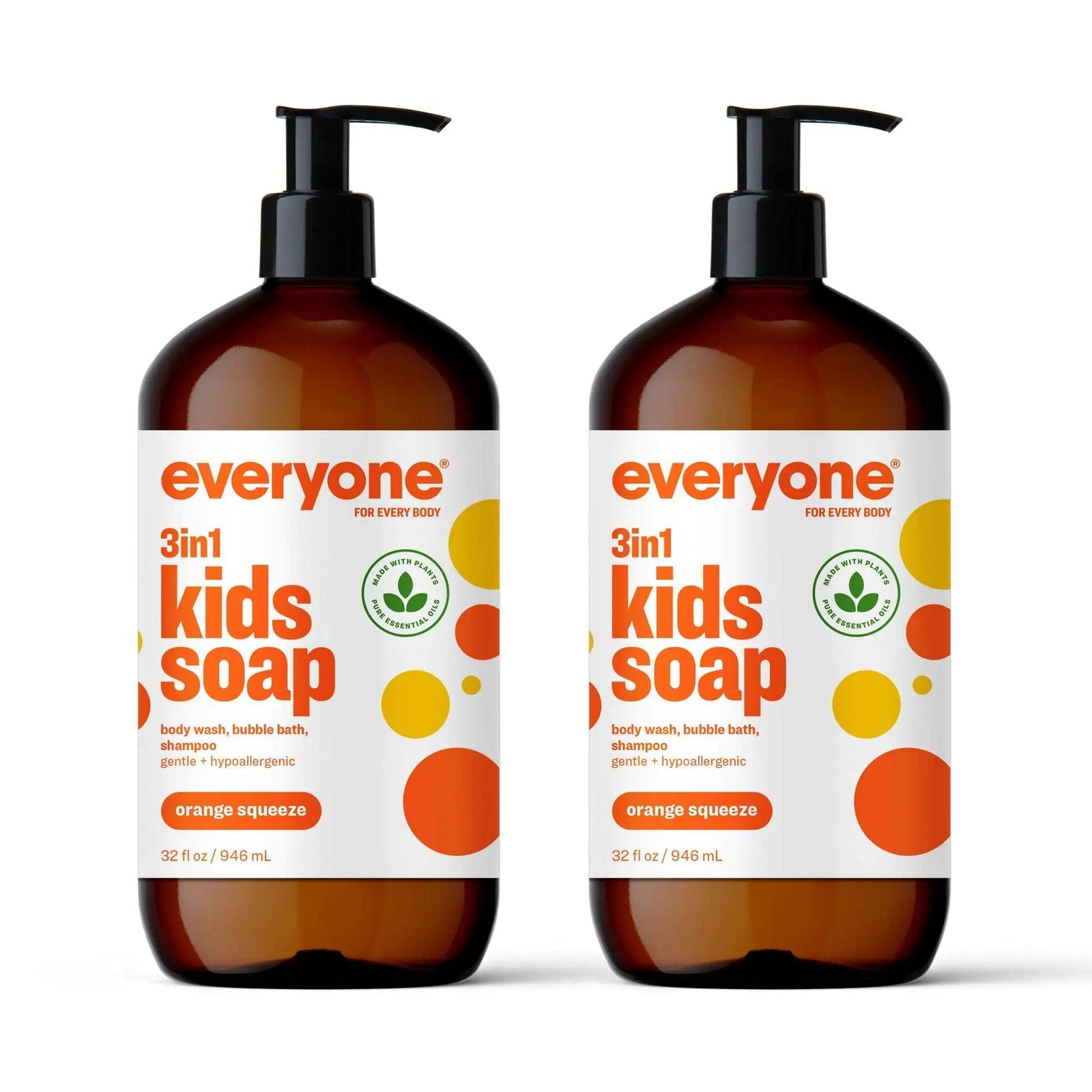 Everyone 3-in-1 Kids Soap, Body Wash, Bubble Bath, Shampoo, 32 Ounce (Pack of 2), Orange Squeeze, Coconut Cleanser with Organic Plant Extracts and Pure Essential Oils (Packaging May Vary) 32 Fl Oz (Pack of 2) - Evallys.com # #