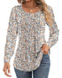 Ficerd Women's Puff Long Sleeve Tunic Tops Pleated Crew Neck Blouses Dressy Casual Loose Fit Fall and Winter Shirts Pink Floral Large - Evallys.com
