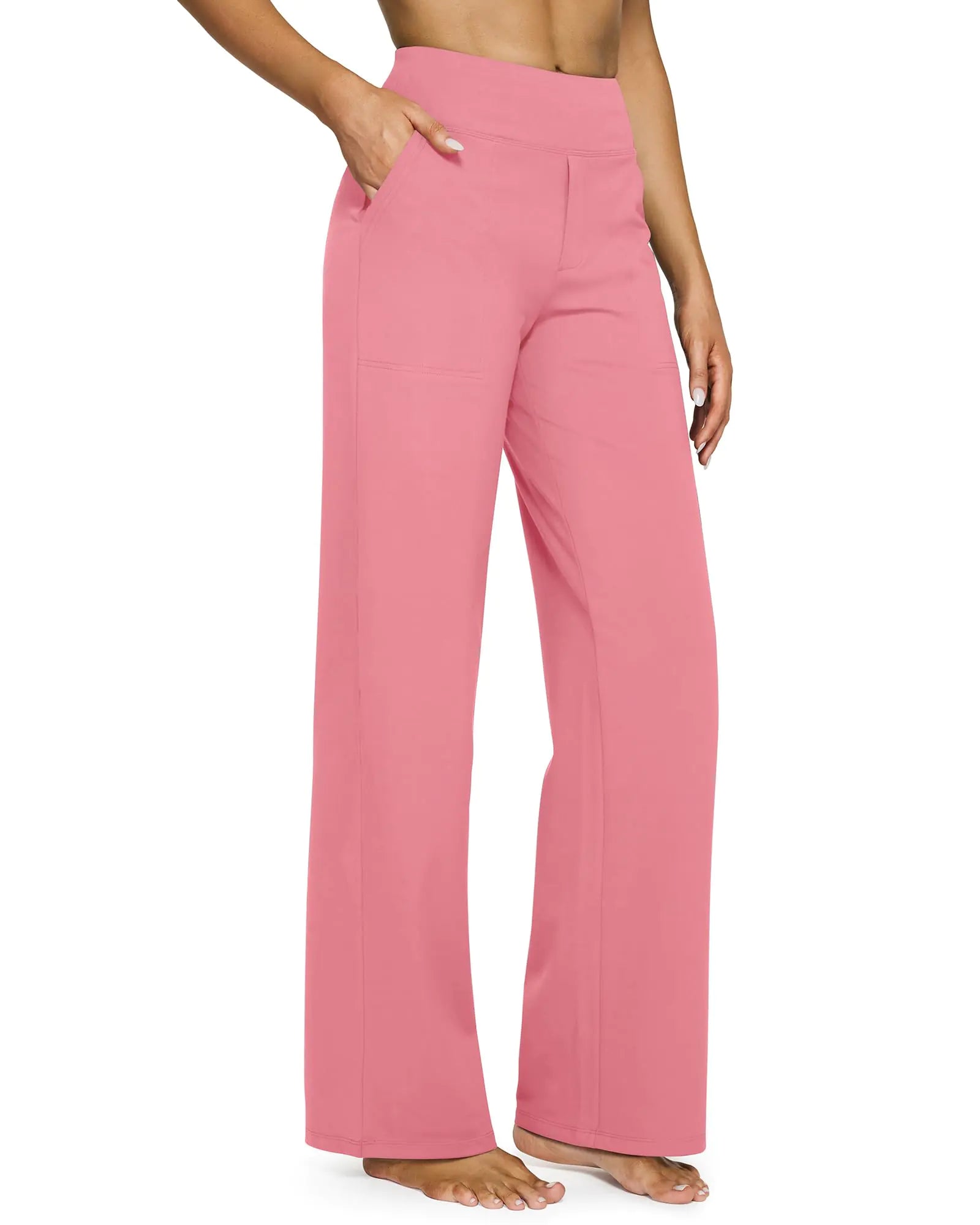 G4Free Yoga Pants Women Wide Leg Pants with Pockets High Waist Stretch Dress Casual Sweatpants Petite/Regular/Tall 29" Inseam XX-Large Pink - Evallys.com # #