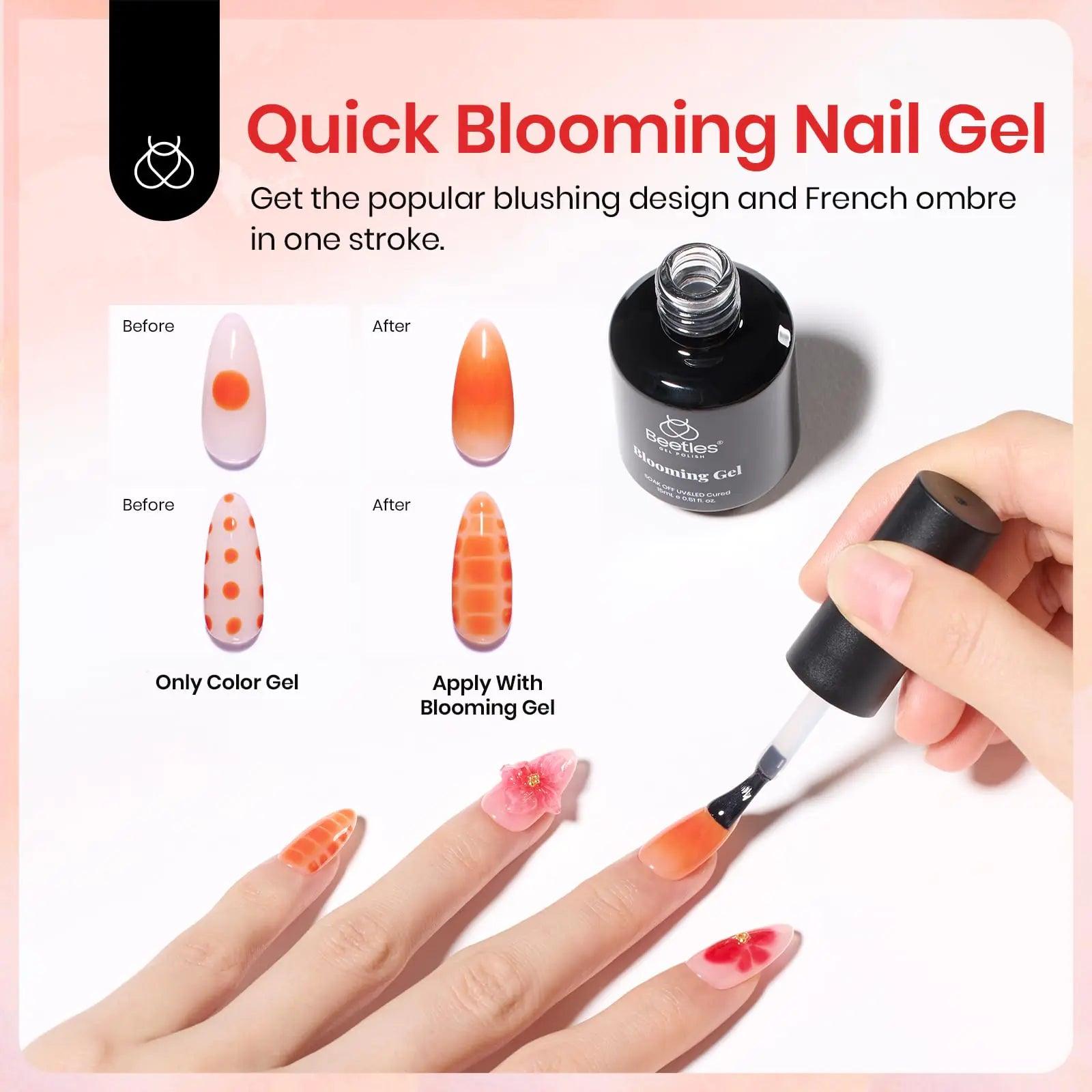 Beetles Nail Blooming Gel and Top Coat No Wipe Gel Nail Polish Set 2 Pcs 15ml Upgrade Super Shiny for Spreading Effect Marble Natural Stone Watercolor Floral Print Soak Uv Lamp off Nail Gel 1 Fl Oz (Pack of 1) - Evallys.com # #