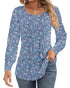 Ficerd Women's Puff Long Sleeve Tunic Tops Pleated Crew Neck Blouses Dressy Casual Loose Fit Fall and Winter Shirts Pink Floral Large - Evallys.com