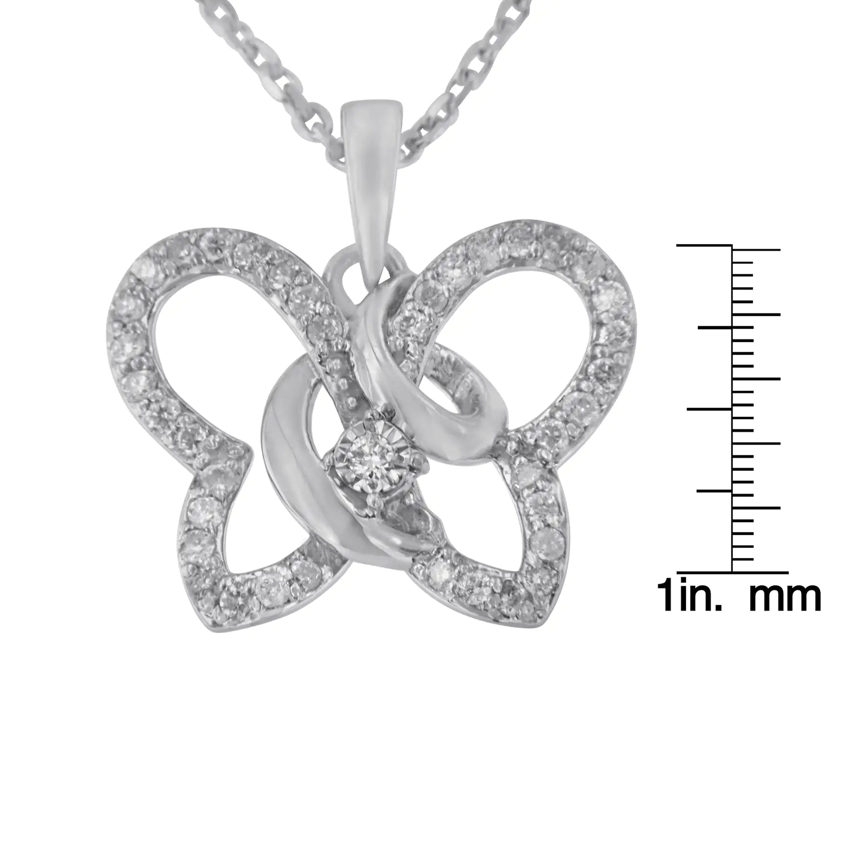 .925 Sterling Silver 1/4 cttw Prong-Set Diamond Butterfly 18" Pendant Necklace (H-I Color, I1-I2 Clarity) - Evallys.com # #