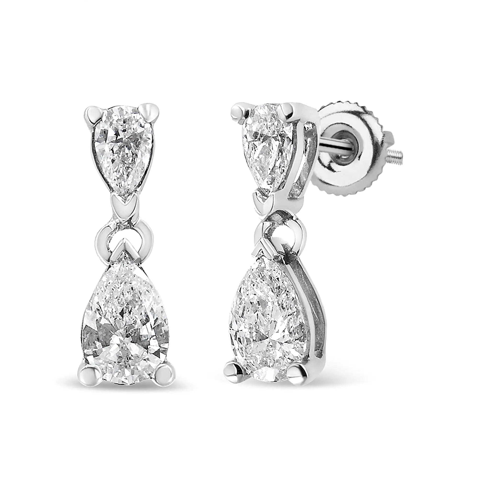 14K White Gold Pear Shape Lab Grown Diamond Dangle Stud Earrings (G-H Color, VS2-SI1 Clarity) - Evallys.com # #