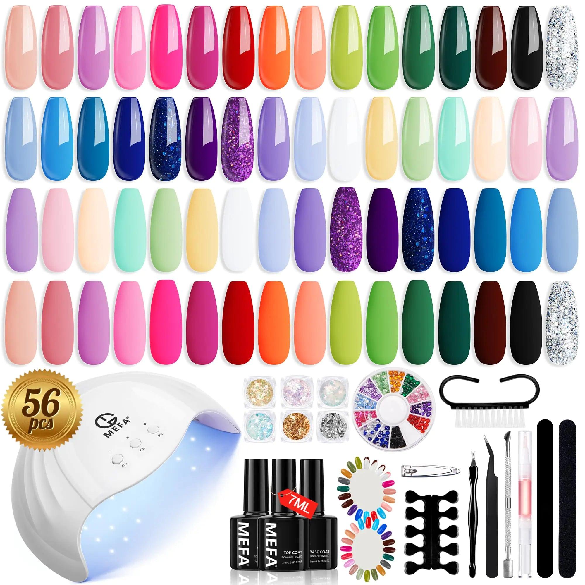 MEFA 32 Colors Gel Nail Polish Kit with U V Light, Spring Bright Pastel 54Pcs Pink Gel Polish Nail Set with Matte/Glossy Base Top Coat Essential Manicure Tools Nails Art Decorations Women Gifts 1A-32 Spring Colors with Lamp - Evallys.com # #