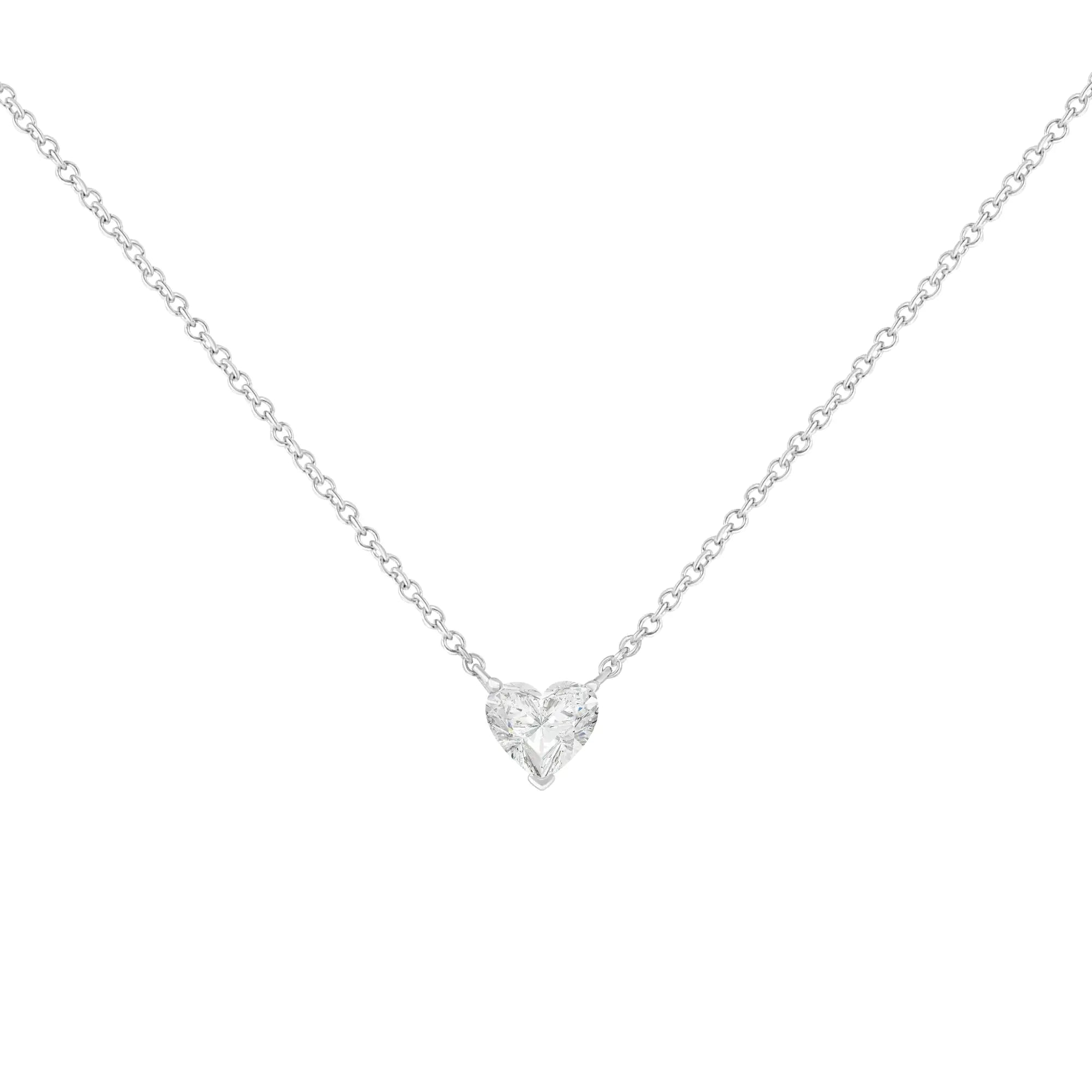 14k White Gold 1/4 Cttw Lab Grown Heart Shape Diamond Solitaire 18" Pendant Necklace (E-F Color, SI1-SI2 Clarity) - Evallys.com # #