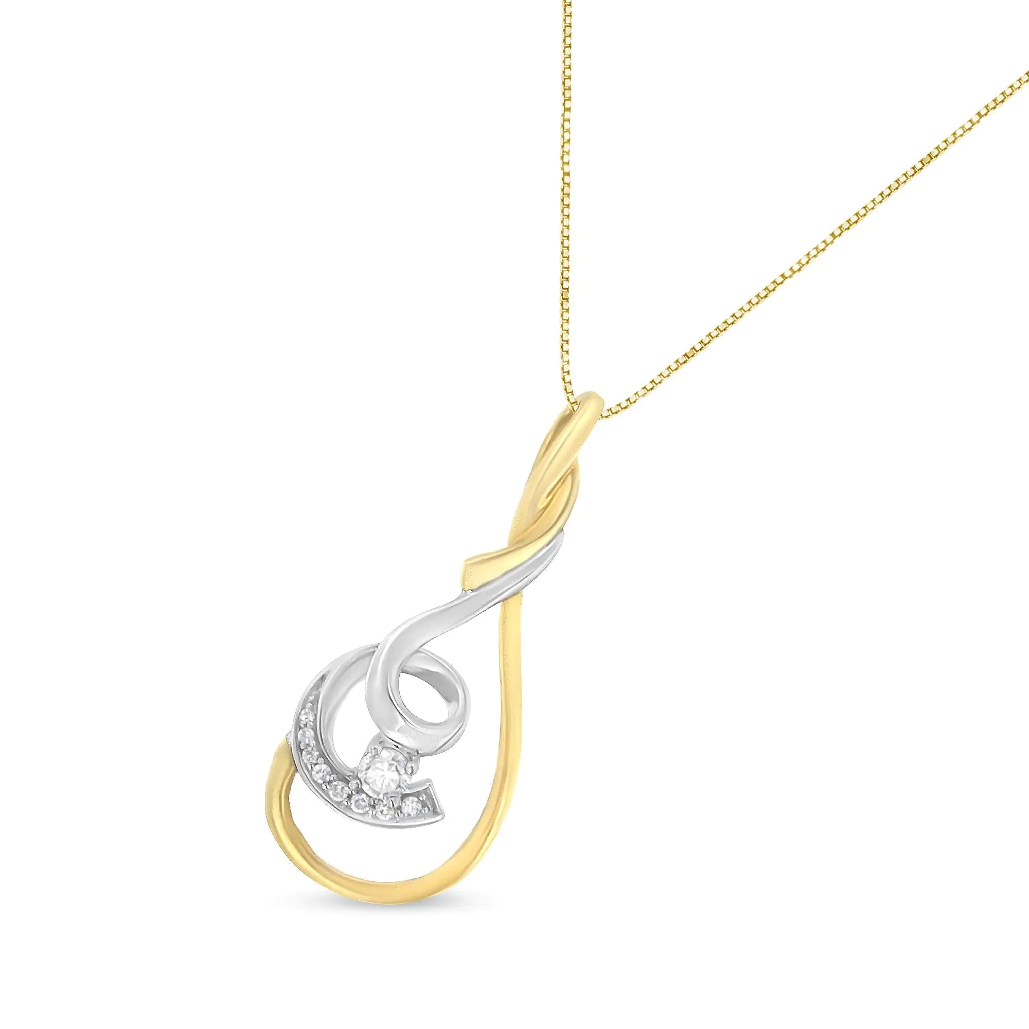 Espira 10K Two-Tone Yellow & White 1/6 Cttw Brilliant-Cut Diamond Layered Spiral 18" Pendant Necklace (H-I Color, I2-I3 Clarity) - Evallys.com # #