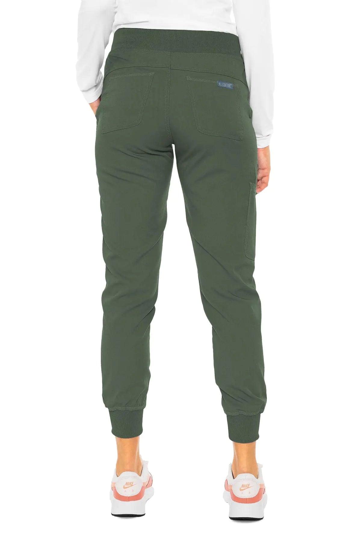 Med Couture Touch Women's Scrub Pant Yoga Jogger with 5 Pockets & Drawstring Waistband - MC7710 Small Tall Olive - Evallys.com # #