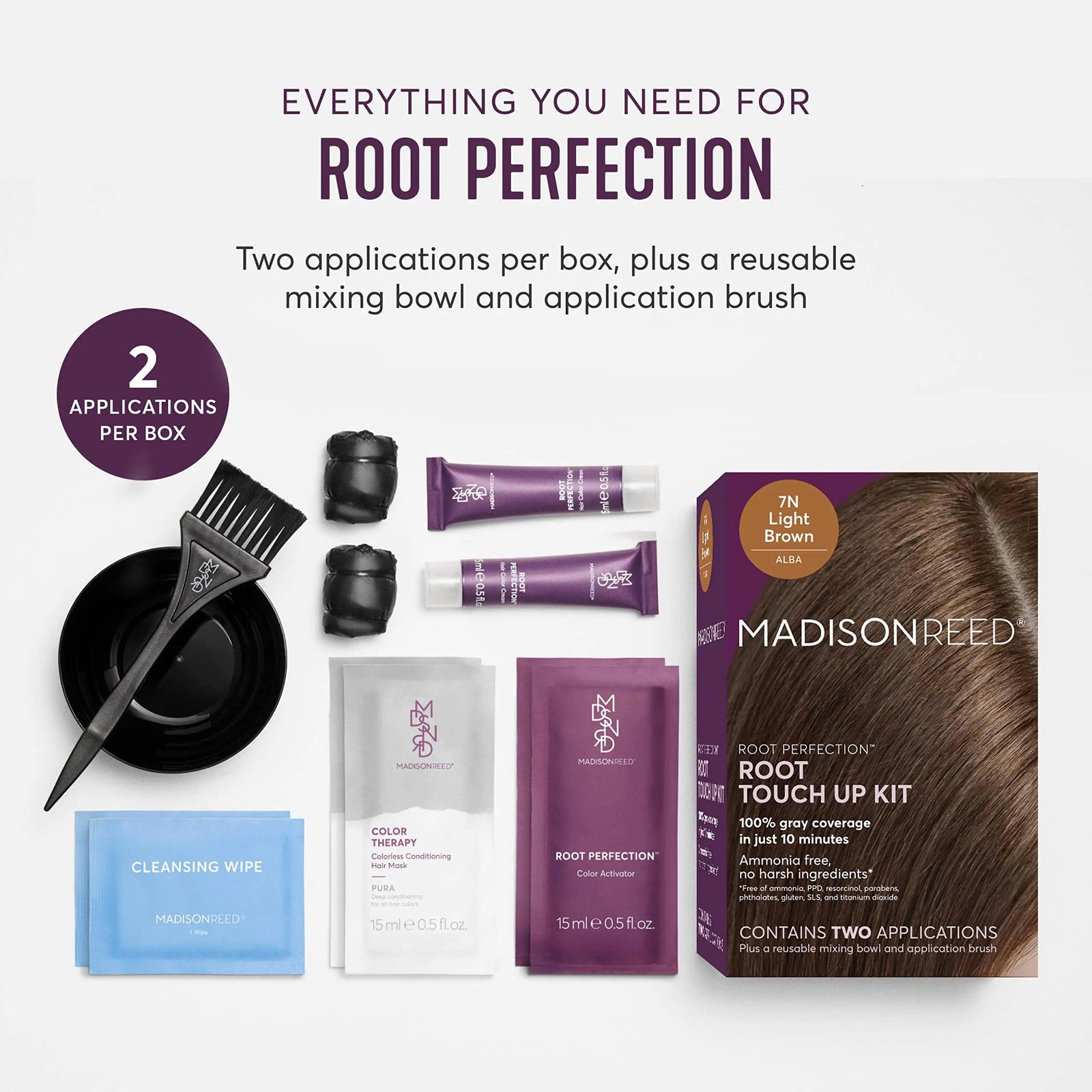 Madison Reed Root Perfection Permanent Root Touch Up, Light Brown 7N Alba, 10 Minutes for 100% Gray Root Coverage, Ammonia-Free Hair Dye, Two Applications 7N Alba - Light Brown - Evallys.com # #