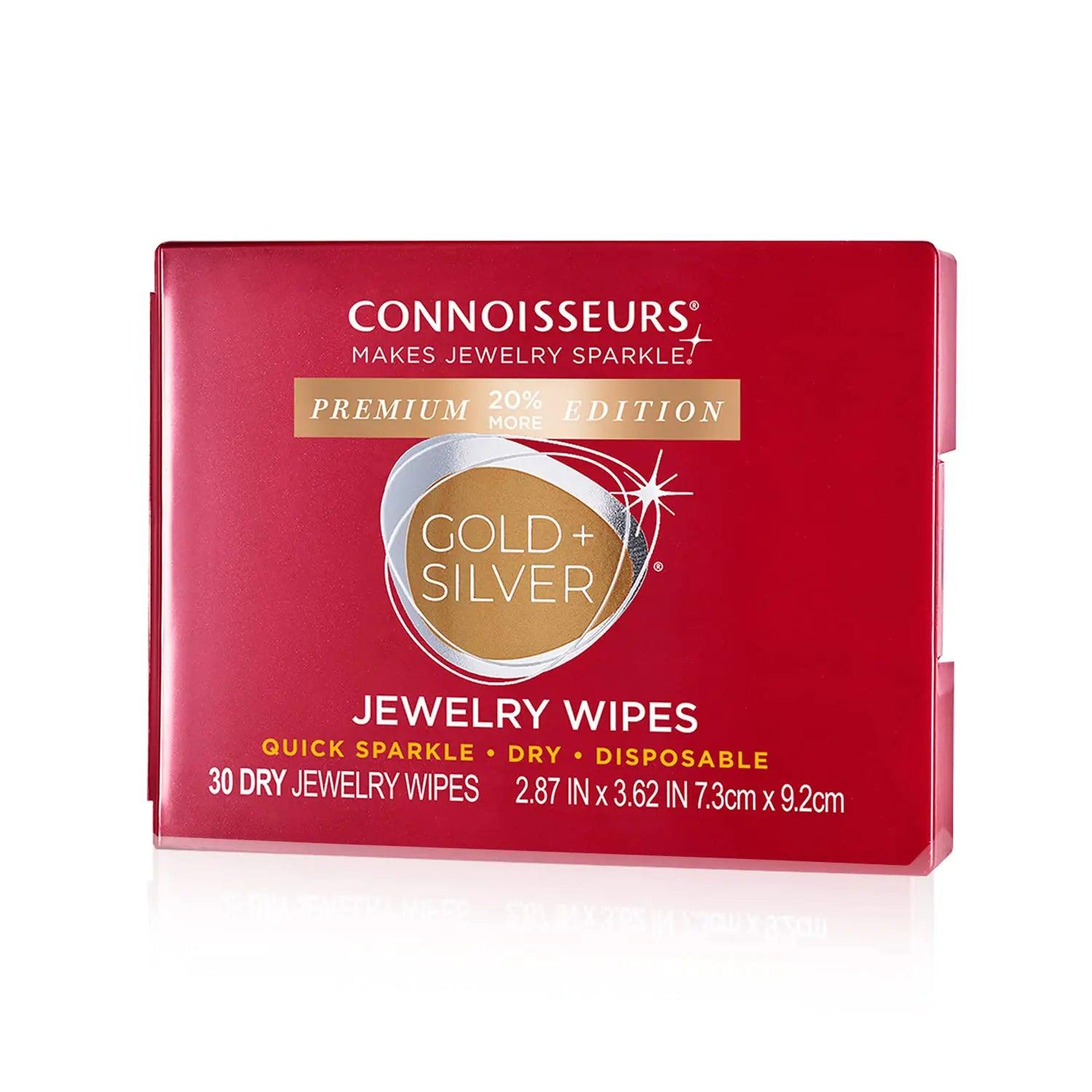 CONNOISSEURS Premium Edition Compact Jewelry Wipes -20% More, No Rinse Gold and Silver Jewelry Cleaner, Polish and Remove Tarnish to Restore Brilliance, Dry Disposable Wipes, 30 Count - Evallys.com # #