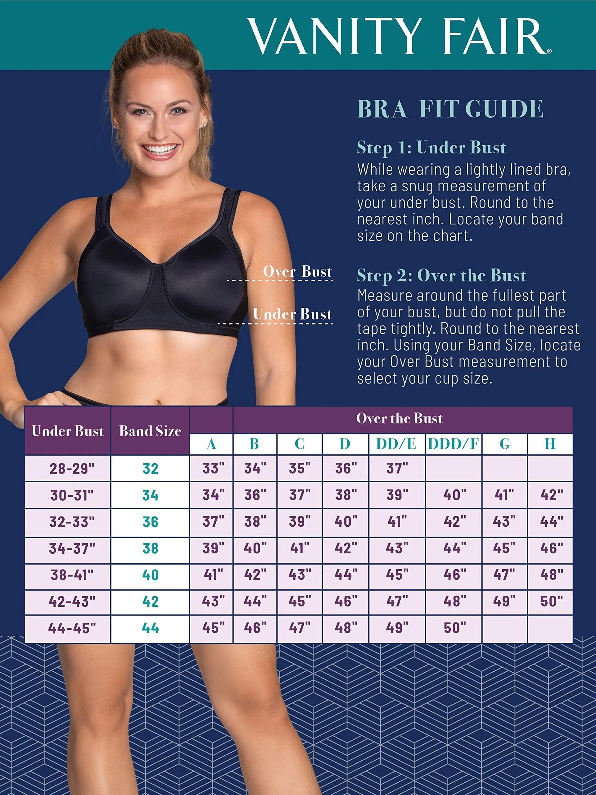 Vanity Fair Women's Medium Impact Sports Bras for Women, Breathable, Moisture Wicking, Padded Cups up to DDD Wireless 44DD Wireless - Quartz - Evallys.com