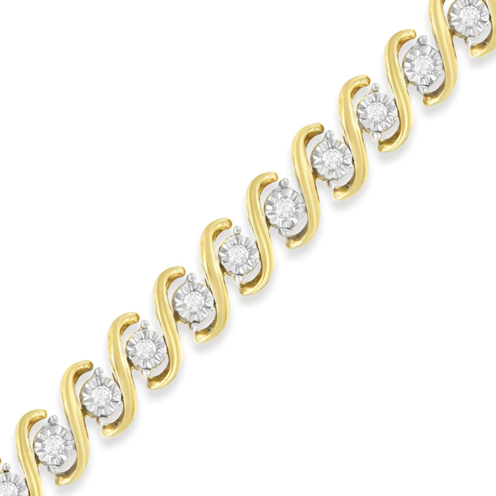 Yellow Plated Sterling Silver Round-Cut Diamond Bracelet (0.5 cttw, H-I Color, I2-I3 Clarity) - Evallys.com # #