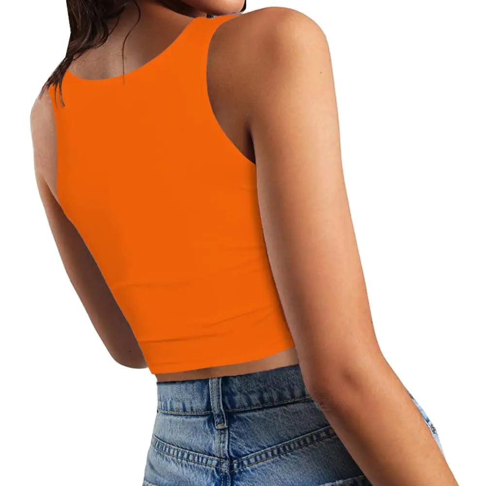 Women’s Sexy Sleeveless Crop Tops Double Layer Scoop Neck Cropped Tank Top X-Large Bright Orange - Evallys.com # #